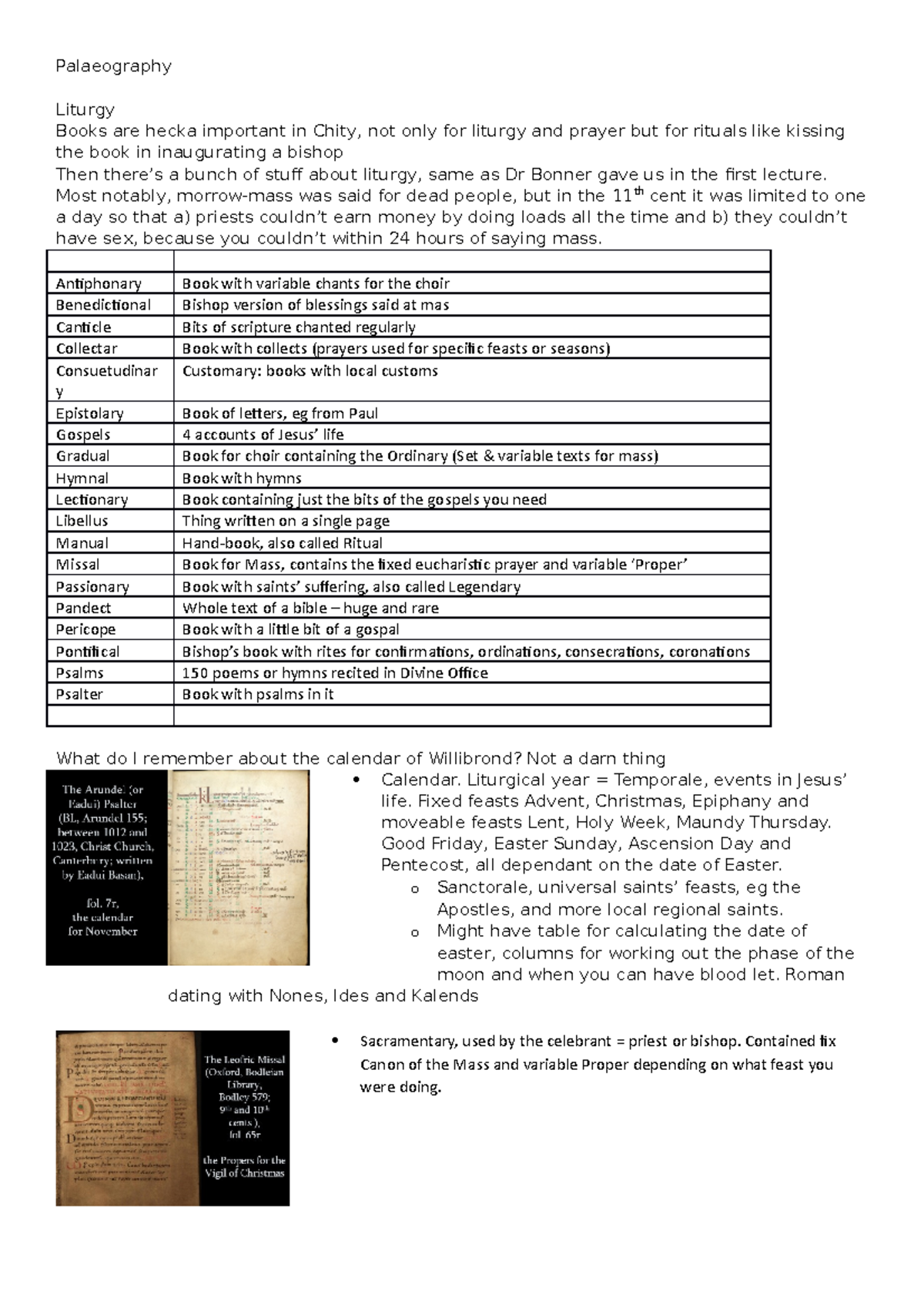 Palaeography - Lecture Notes 1-6 - Palaeography Liturgy Books Are Hecka ...