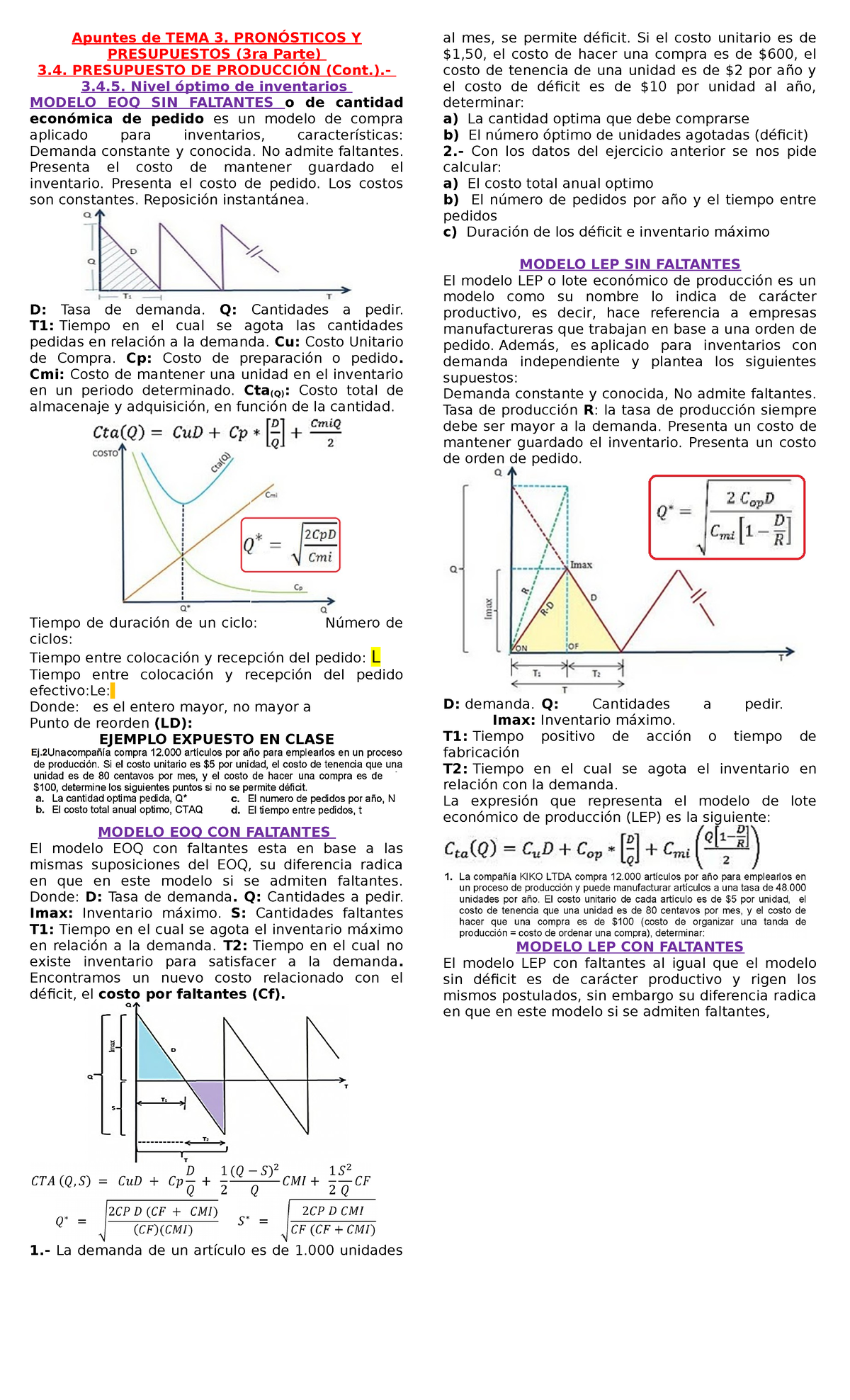 Material Inventarios - Apuntes de TEMA 3. PRONÓSTICOS Y PRESUPUESTOS (3ra  Parte) 3. PRESUPUESTO DE - Studocu