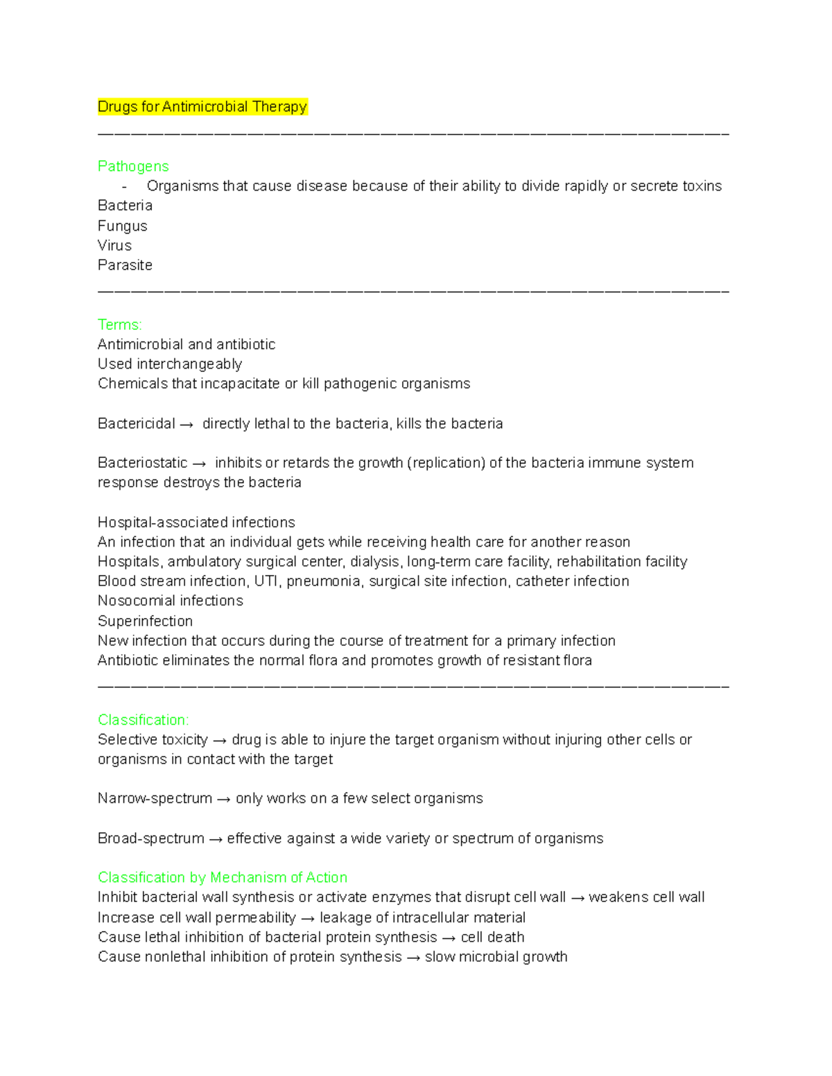 Pharm quiz 7 Drugs for Antimicrobial Therapy Drugs for