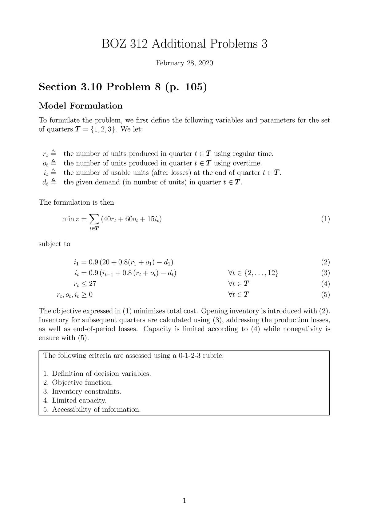 Additional Problems 3 - BOZ 312 Additional Problems 3 February 28, 2020 ...