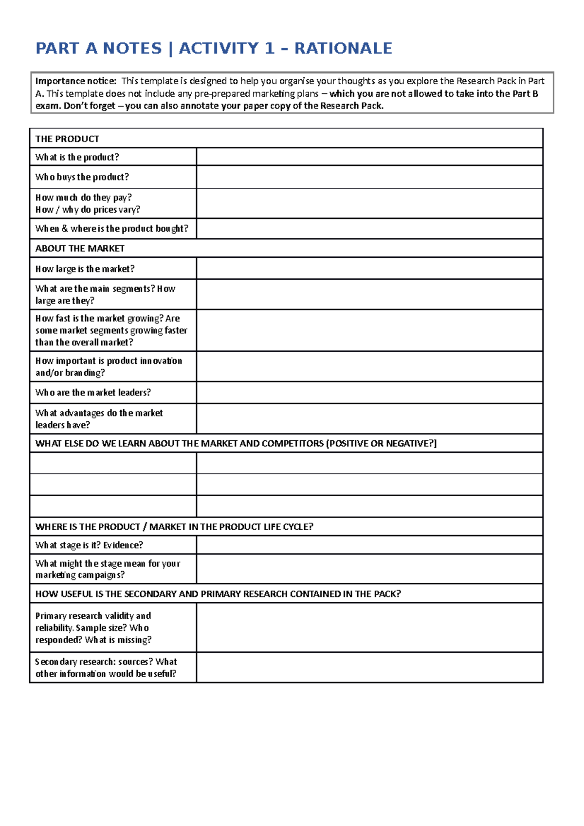 Unit 2 Research Pack A4 Notes Template - PART A NOTES | ACTIVITY 1 ...