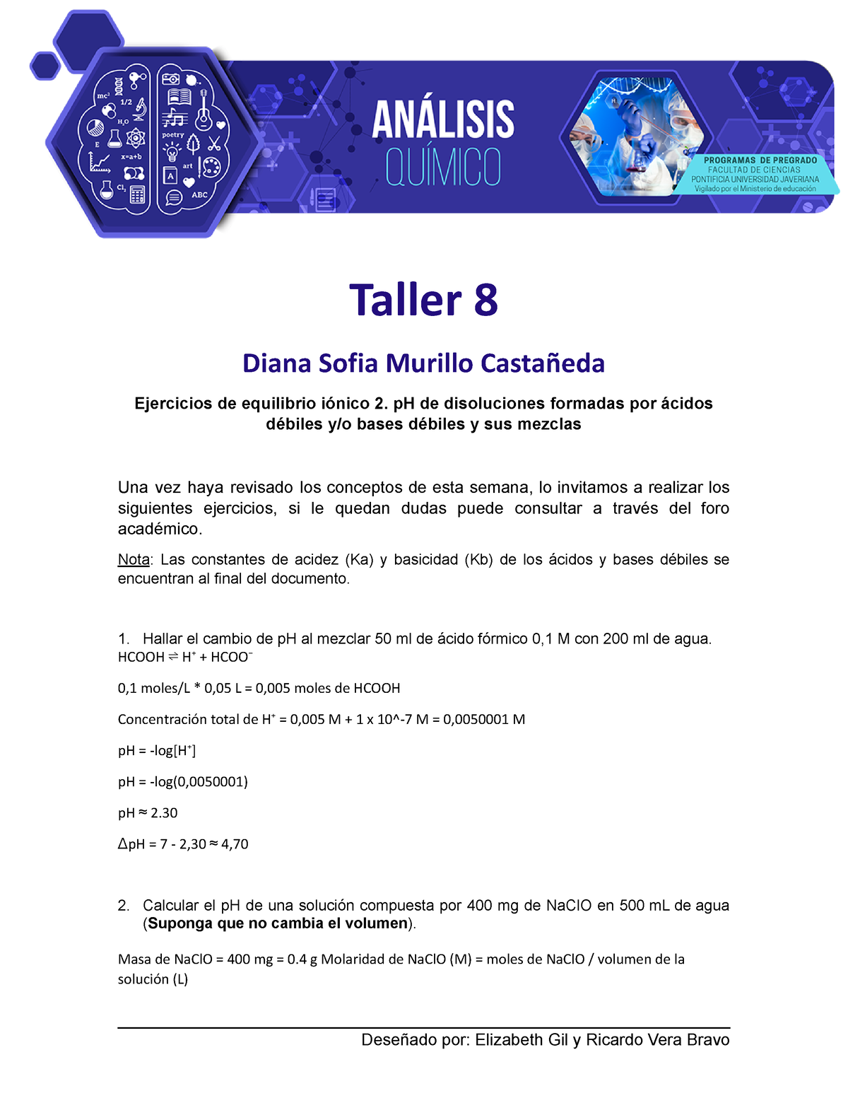 Tarea 8 E Aq Taller 8 Diana Sofia Murillo Castañeda Ejercicios De Equilibrio Iónico 2 Ph De 8281