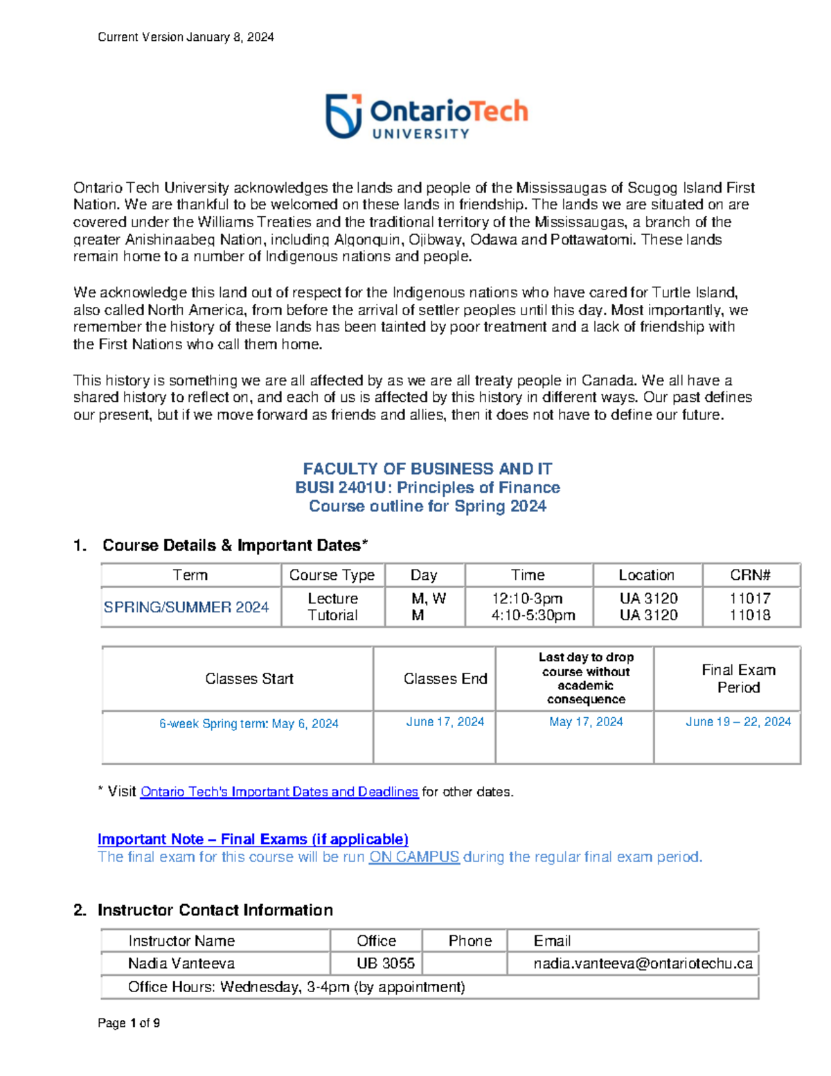 FBIT - Course Outline Template - Spring Summer 2024 - BUSI 2401U ...