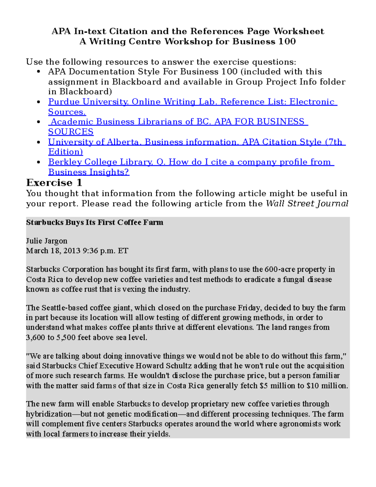 APA excercise 111 - hhjhhjjhh - APA In-text Citation and the References ...