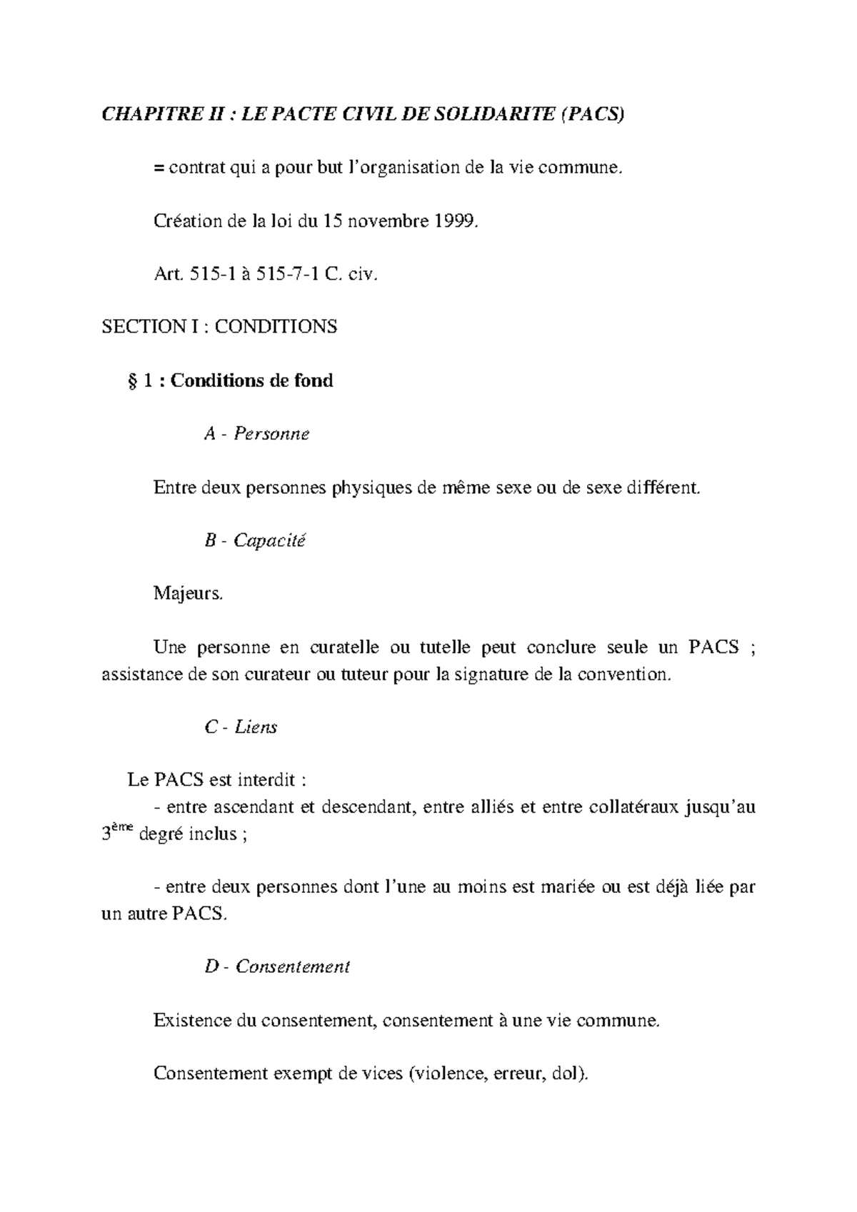 Chapitre Ii Le Pacte Civil De Solidarite Pacs Création De La Loi