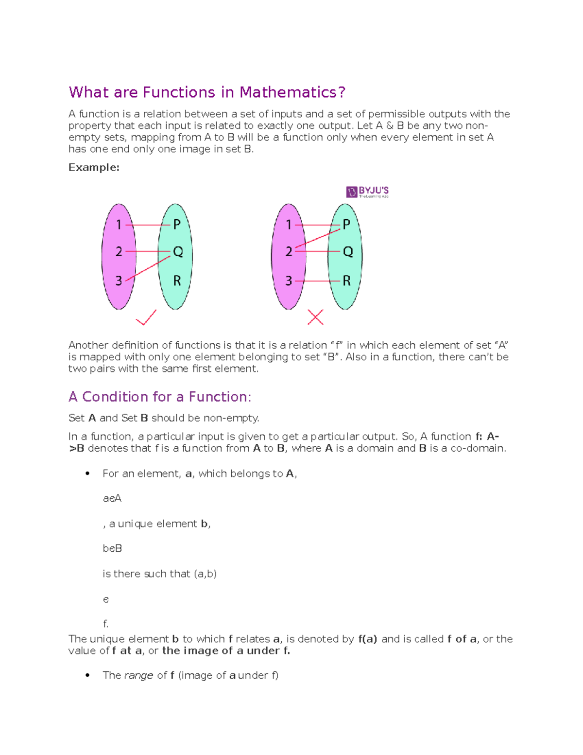 Functions - Let A & B be any two non- empty sets, mapping from A to B ...