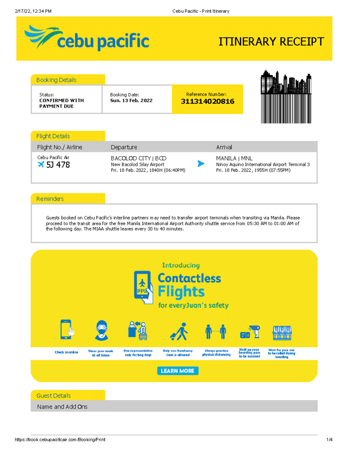 Cebu Pacific Print Itinerary