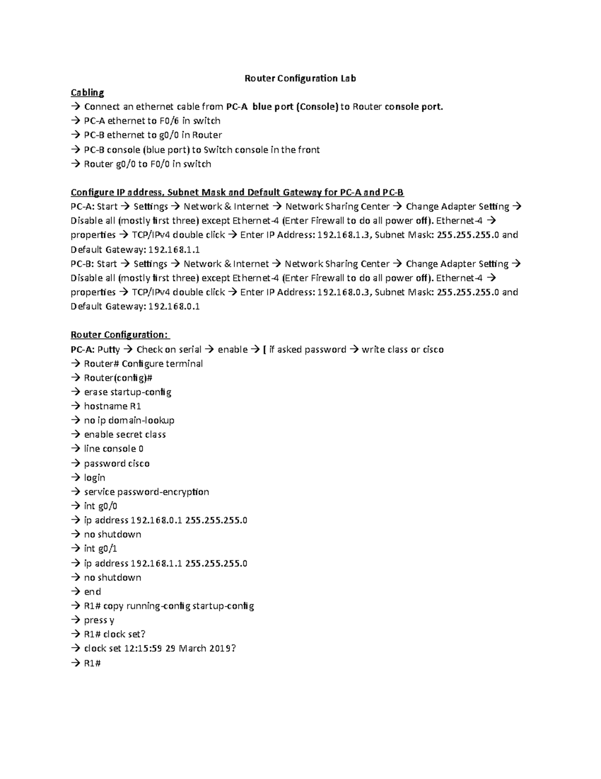 Final 04 June 2019, answers Router Configuration Lab Cabling Connect