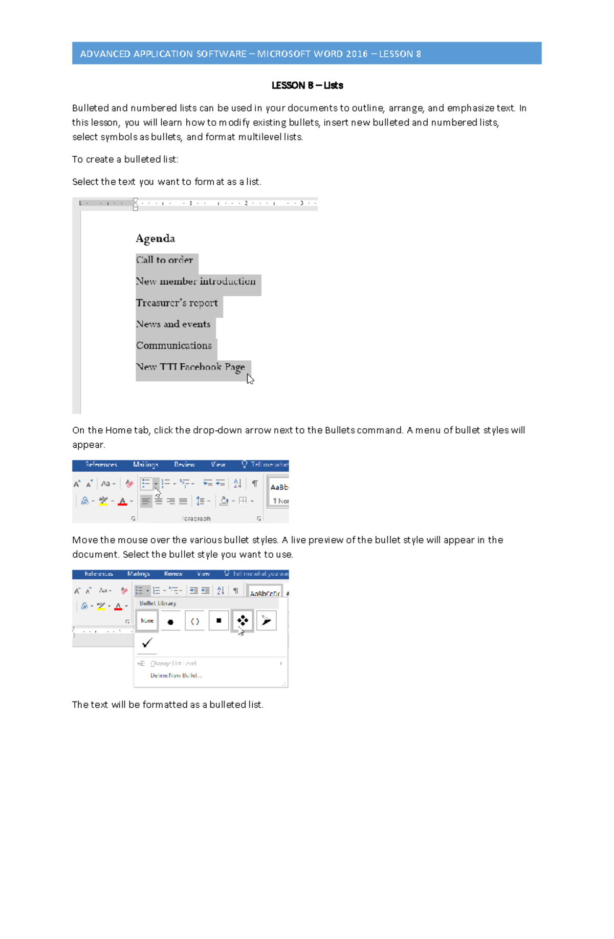 MS WORD Lesson 8 -FIRST year Second Semester - Application Software ...