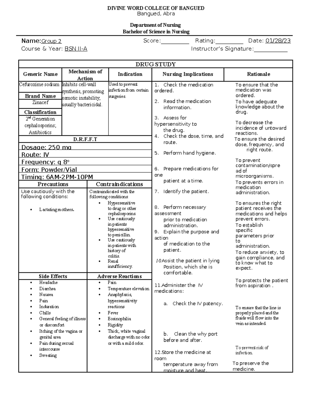 Cefuroxime & Acute PAIN - DIVINE WORD COLLEGE OF BANGUED Bangued, Abra ...