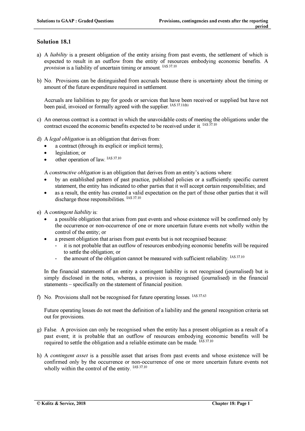 18 provisions, contingencies and EARP - period Solution 18. a) A ...