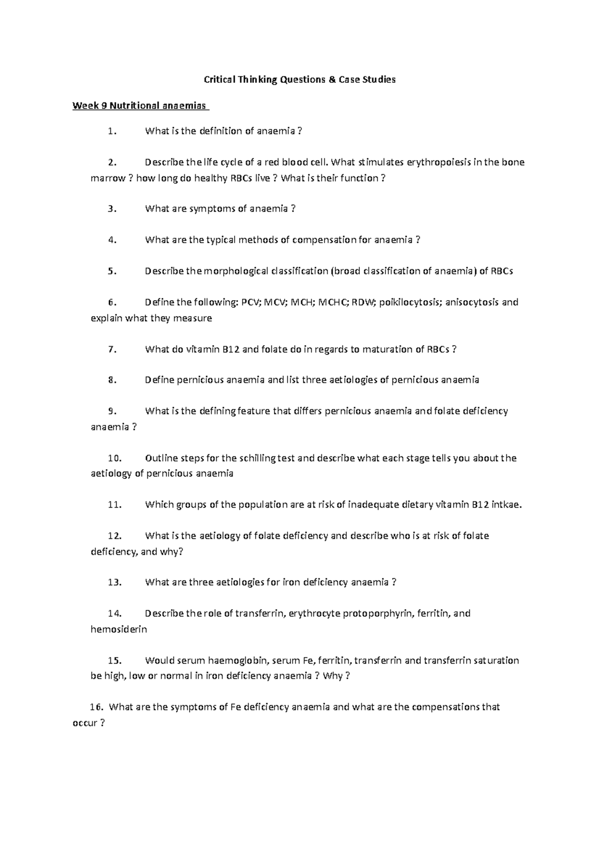 critical thinking questions about nutrition