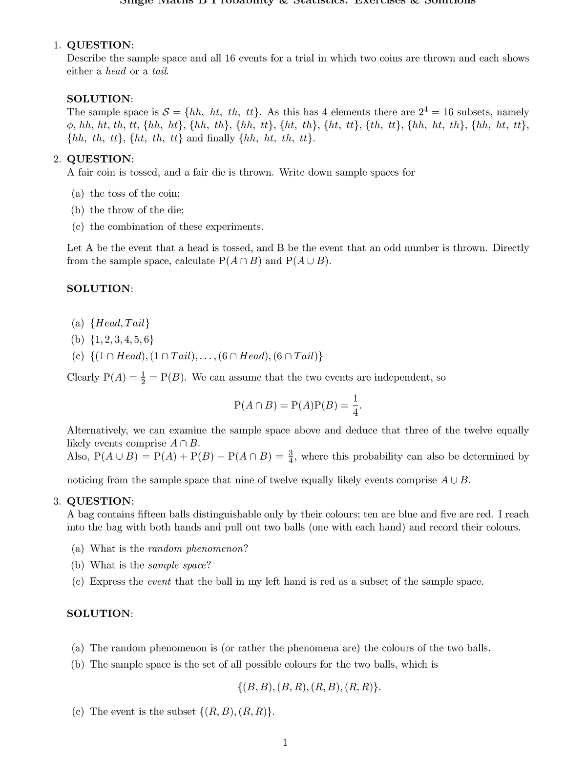 Probability - Stats - Single Maths B Probability & Statistics ...