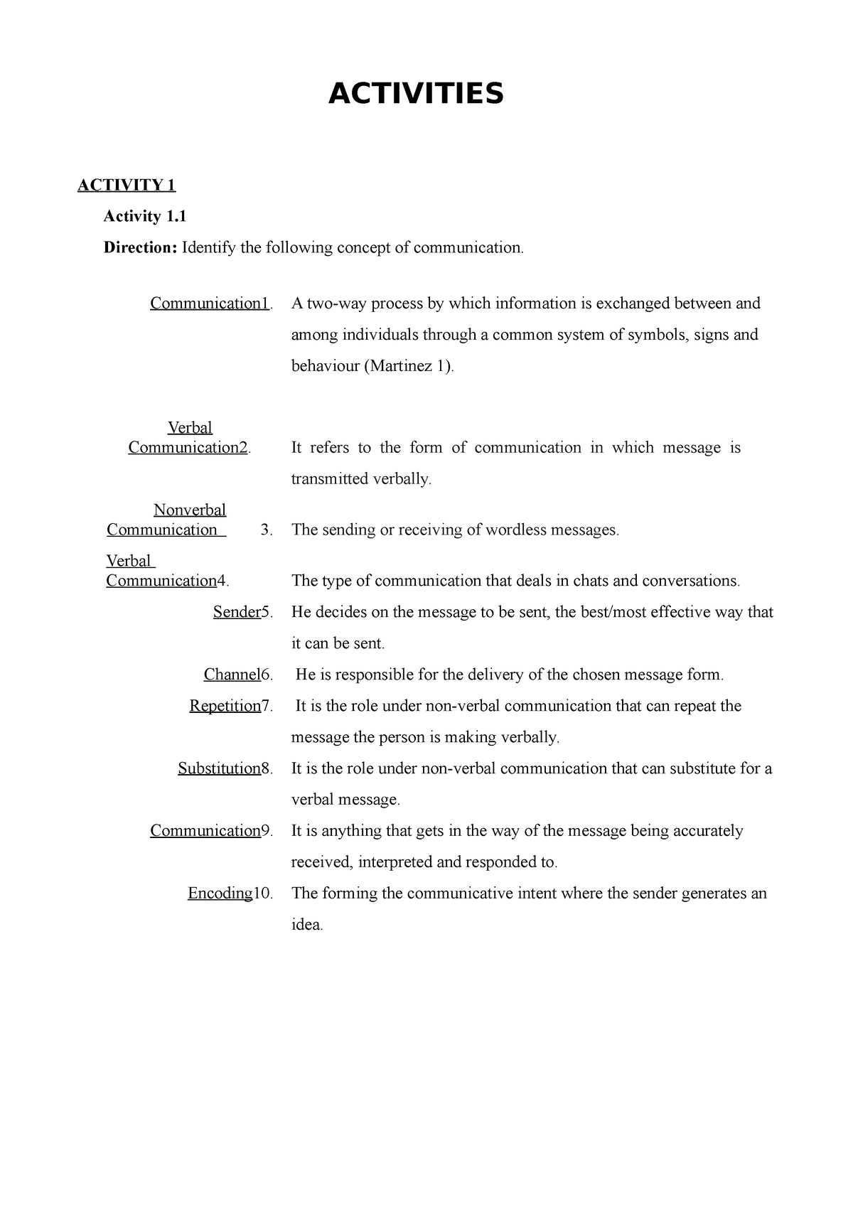 Purposive Communication Chapter 2 Activity Activities Activity 1 Activity 1 Direction 