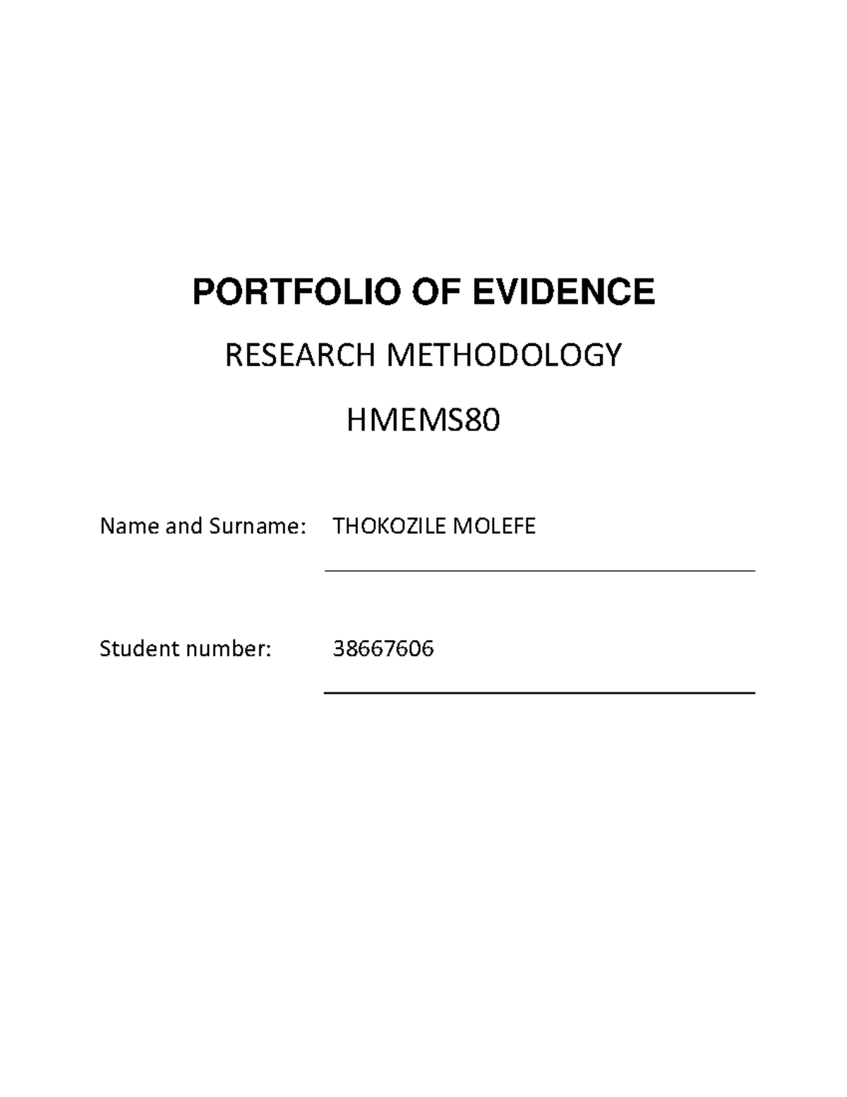 Portfolio of evidence 38667607 thokozile PORTFOLIO OF EVIDENCE