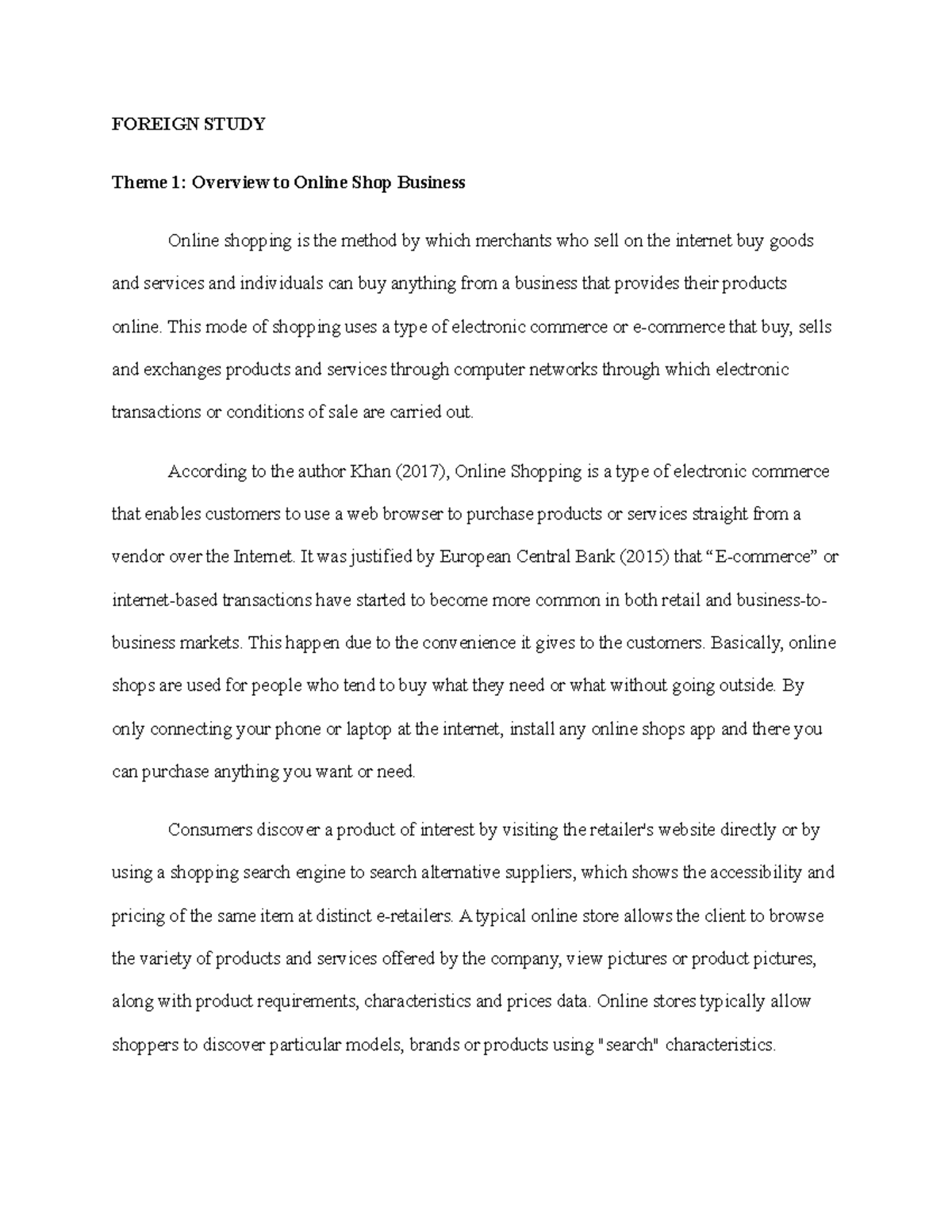 Foreign Study thesis FOREIGN STUDY Theme 1 Overview to Online Shop