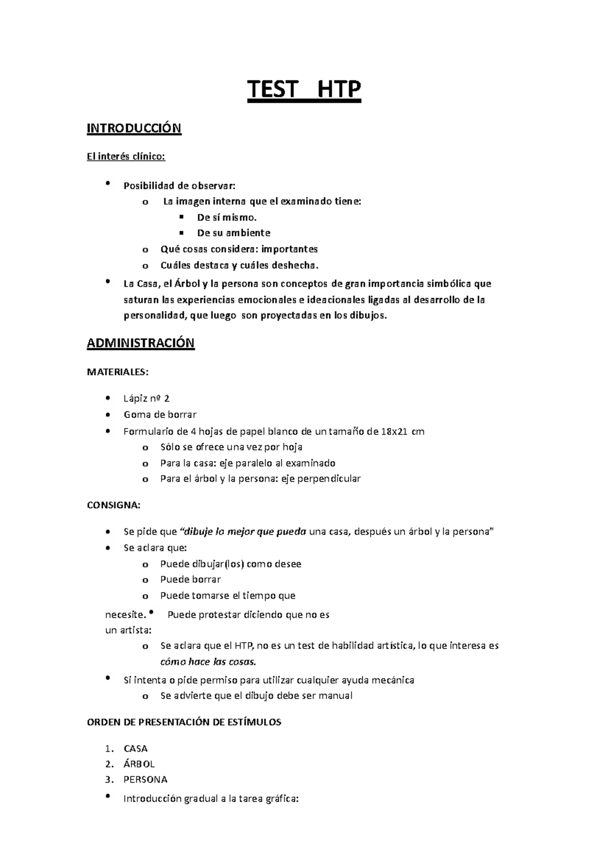TEST DE HTP Manual Semana 6 TEST HTP INTRODUCCIÓN El interés clínico