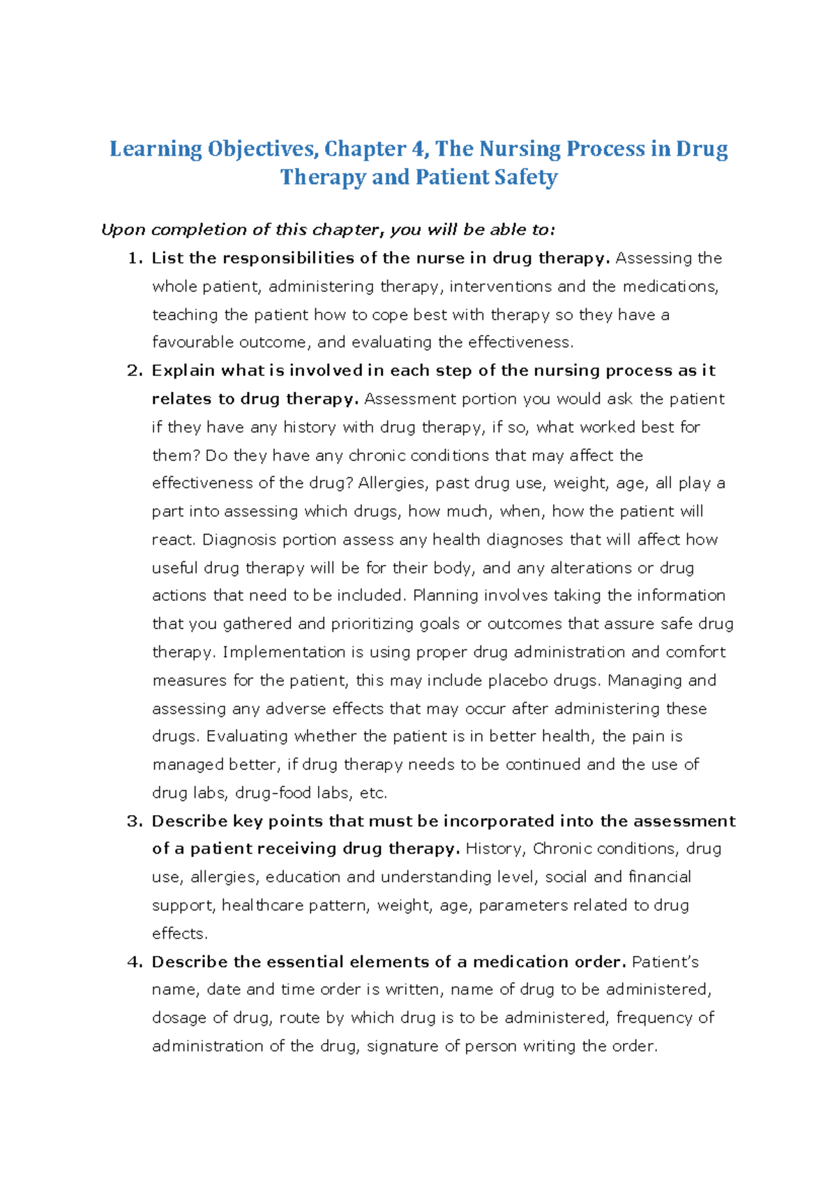 Pharm ch. 4 objectives - Theory - Learning Objectives, Chapter 4, The ...