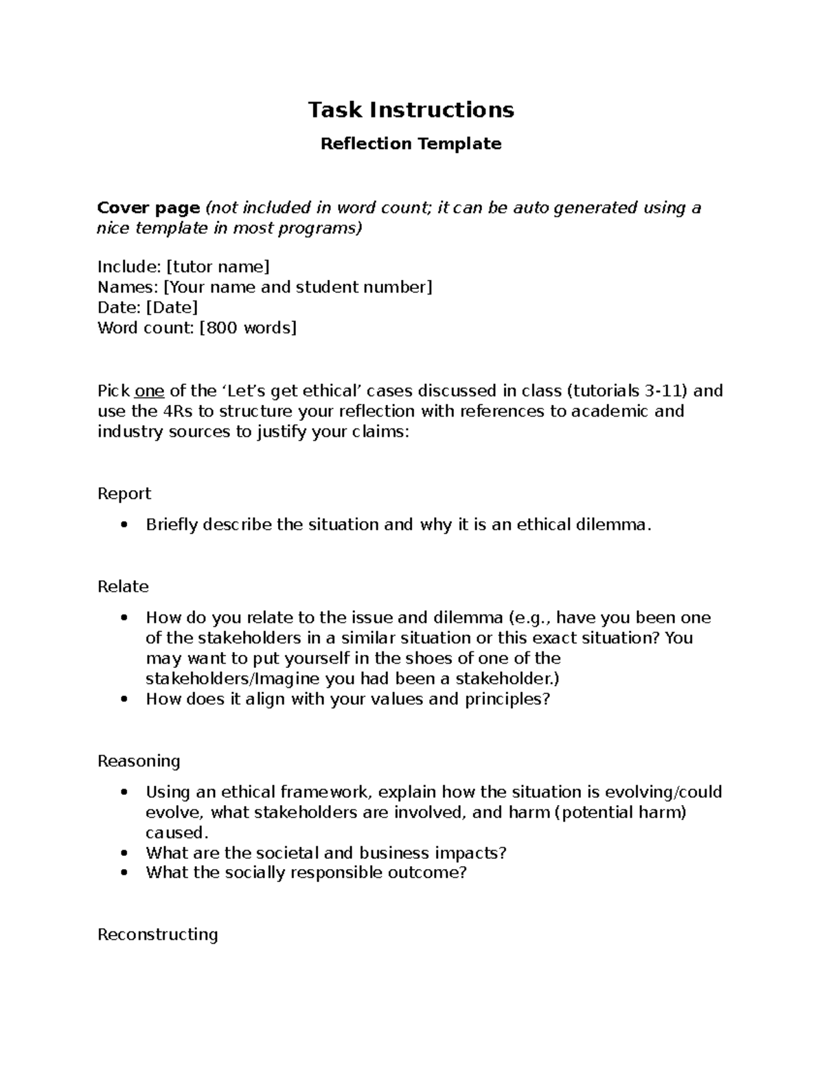 BSB105 A3 template 2023 v2 Task Instructions Reflection Template