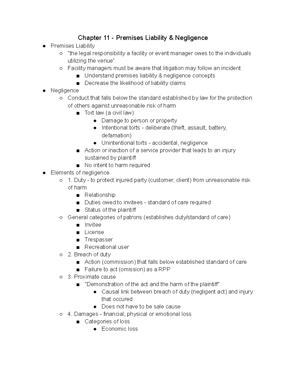 Chapter 11 - Premises Liability & Negligence Lecture Notes - Chapter 11 ...