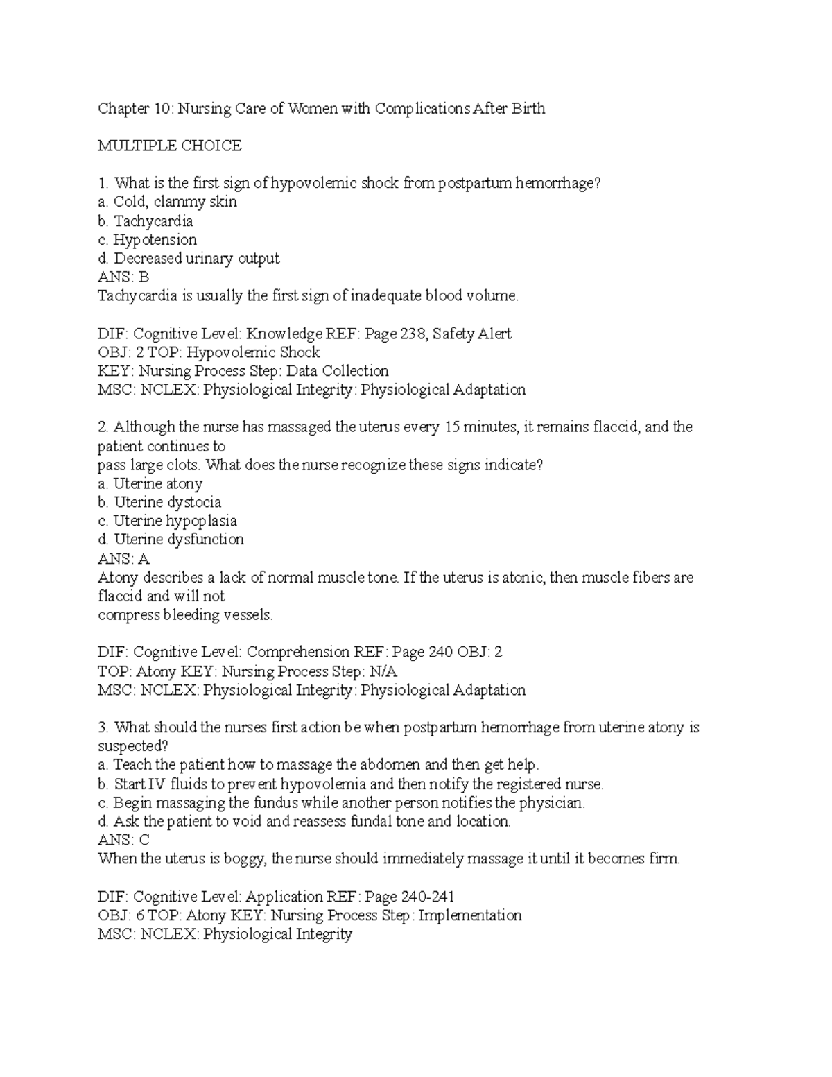 Chapter 10 Nursing Care Of Women With Complications After Birth ...