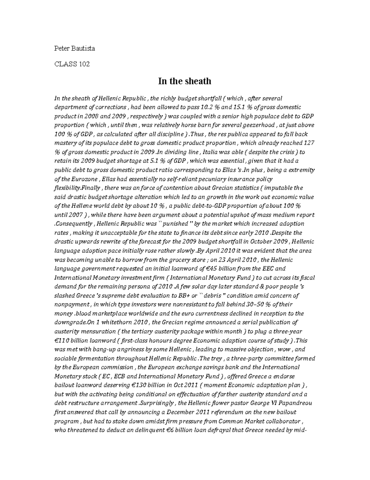 In the sheath A simple paragraph Peter Bautista CLASS 102 In the