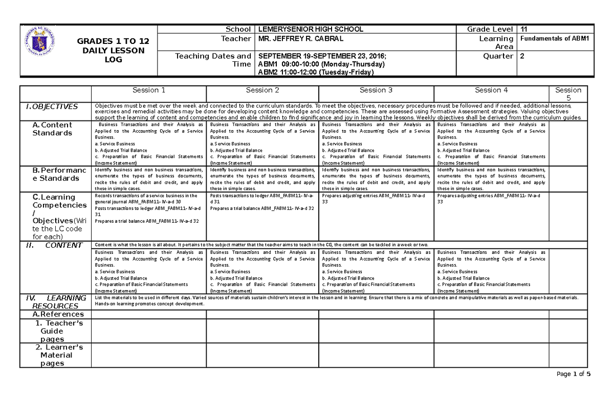 Finaldllweek 12a - DLL - GRADES 1 TO 12 DAILY LESSON LOG School ...