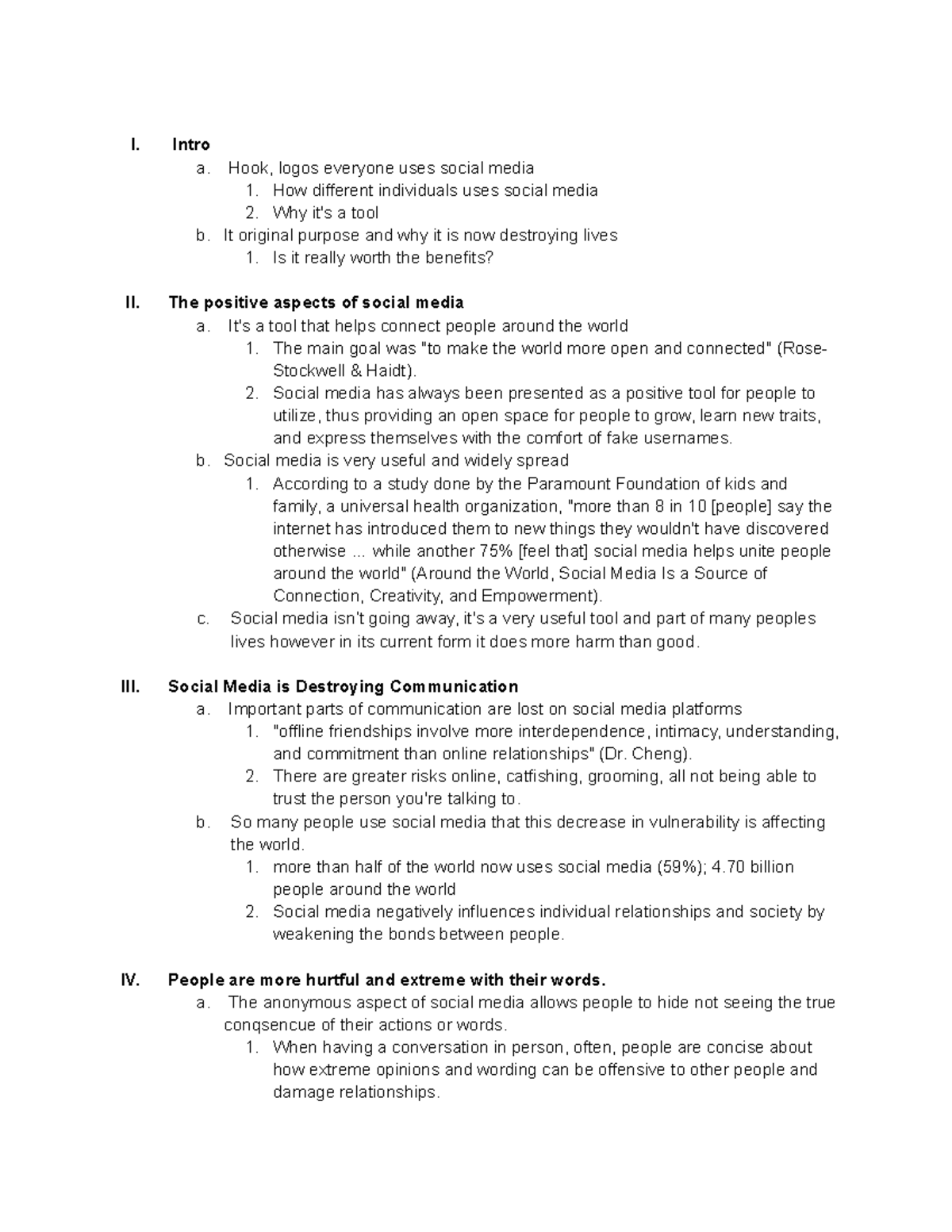 Social Media Outline - I. Intro A. Hook, Logos Everyone Uses Social 