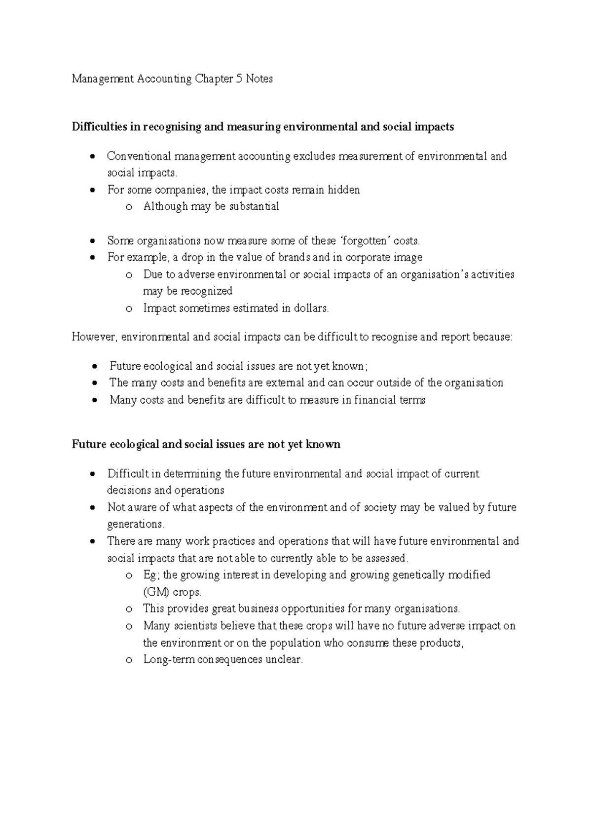 Management Accounting Chapter 5 Notes - For some companies, the impact ...