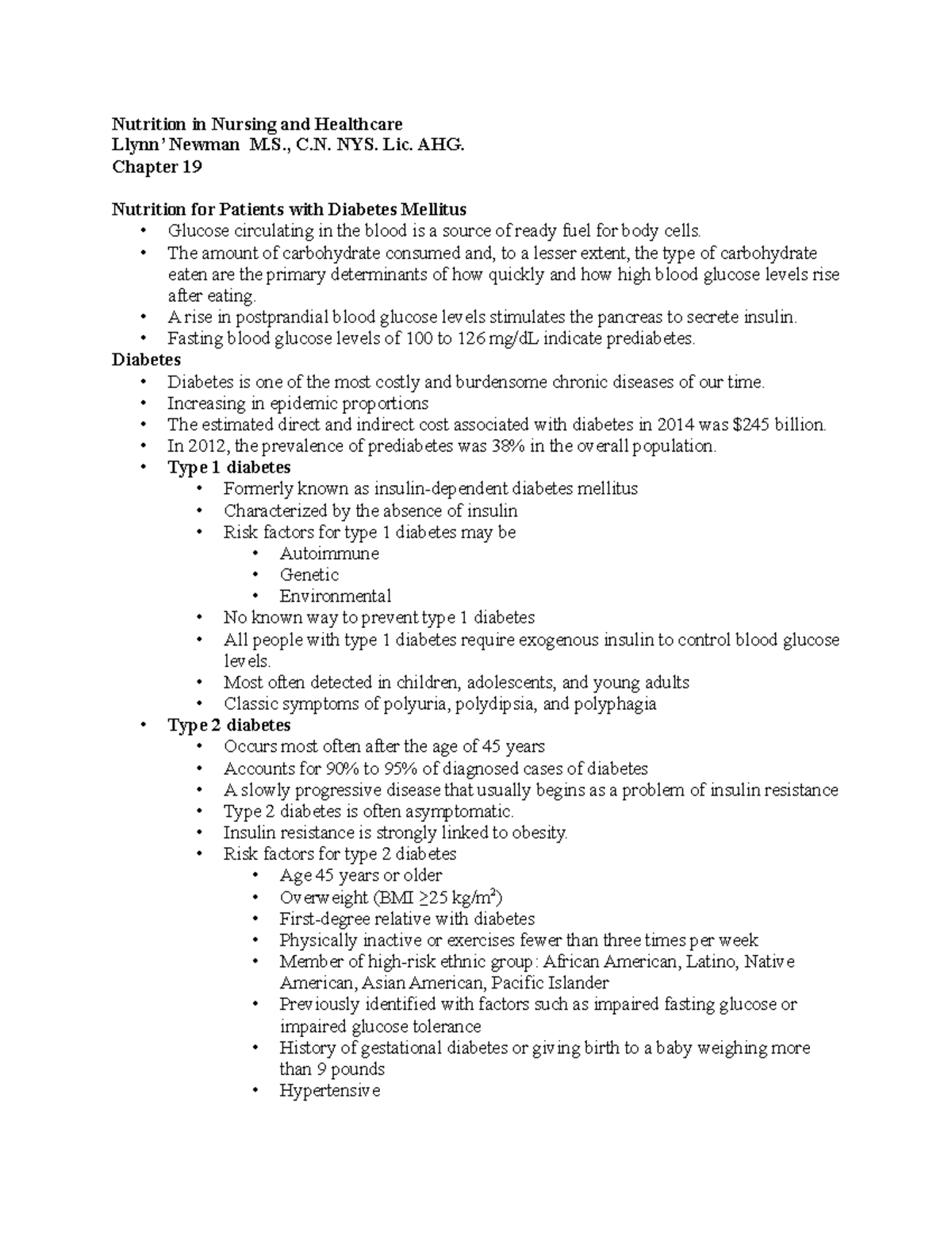 Nutrition For Patients With Diabetes Mellitus Chp. 19 - Nutrition In ...