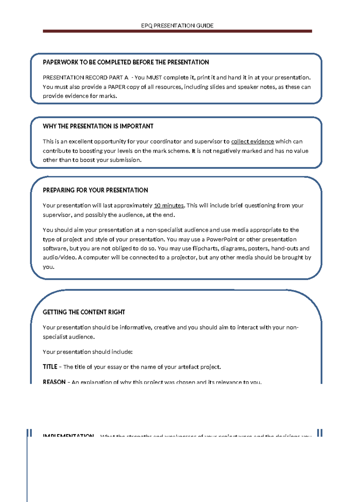 EPQ Presentation Guide EPQ PRESENTATION GUIDE PAPERWORK TO BE 
