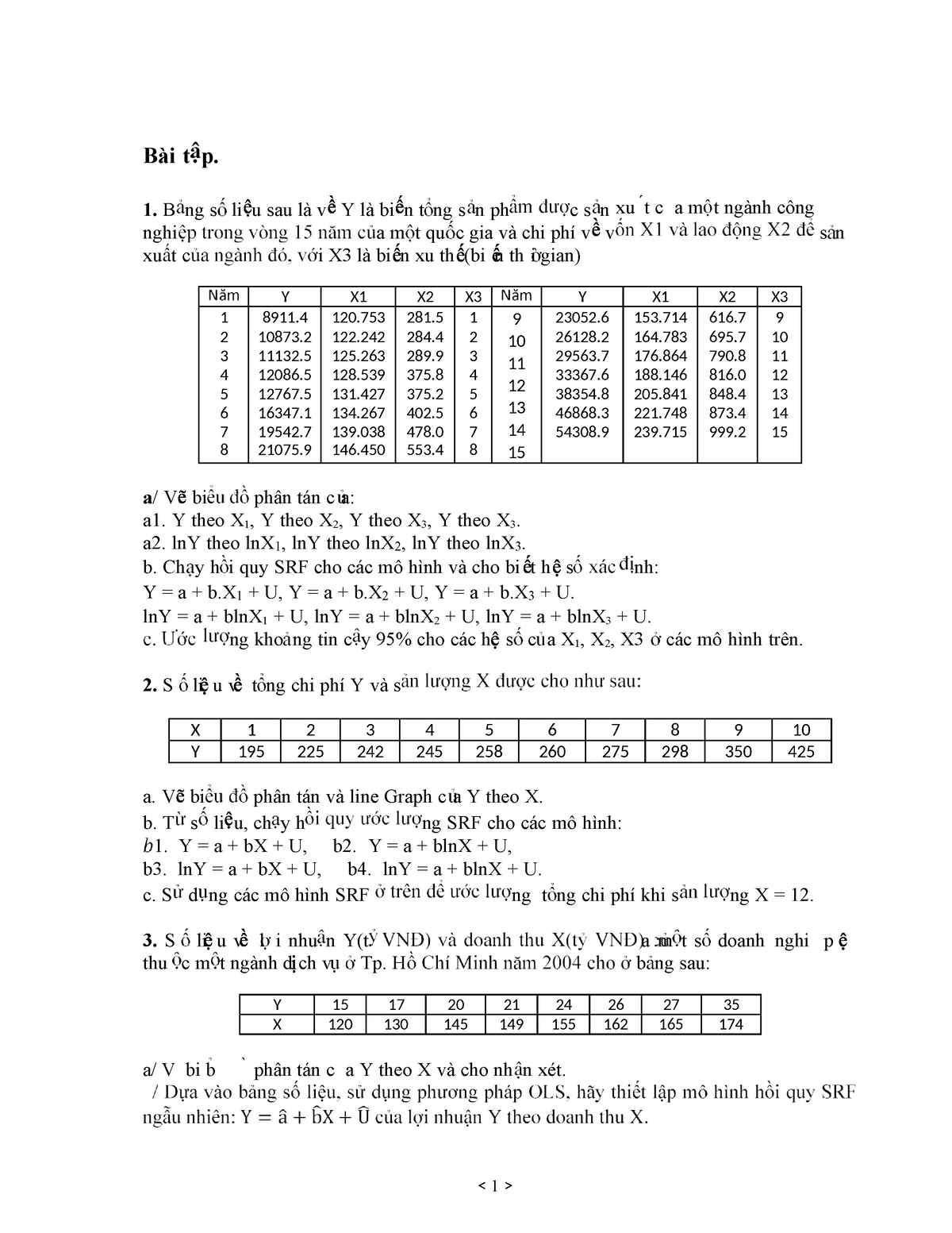 Bài Tập - Chapter 2 Hồi Quy đơn Biến - Xu T C A M T Ngành Công A/ V Bi ...