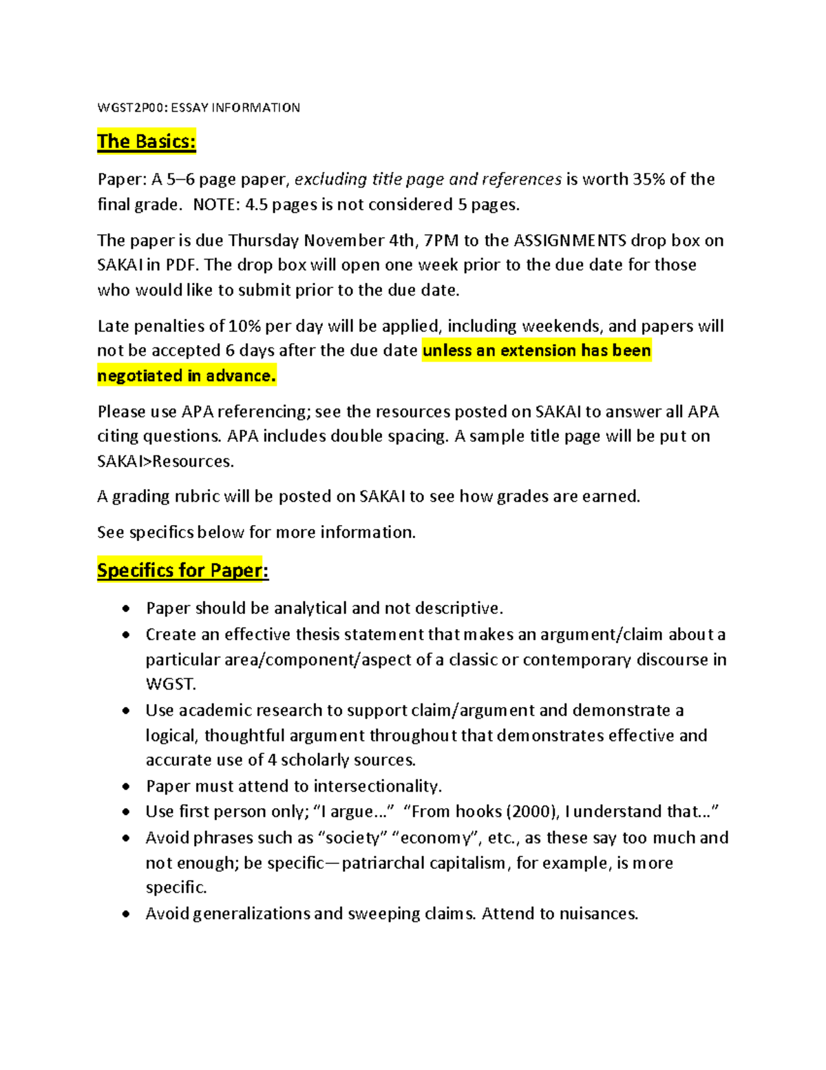 WGST2P00 Essay Topics - WGST2P00: ESSAY INFORMATION The Basics: Paper ...