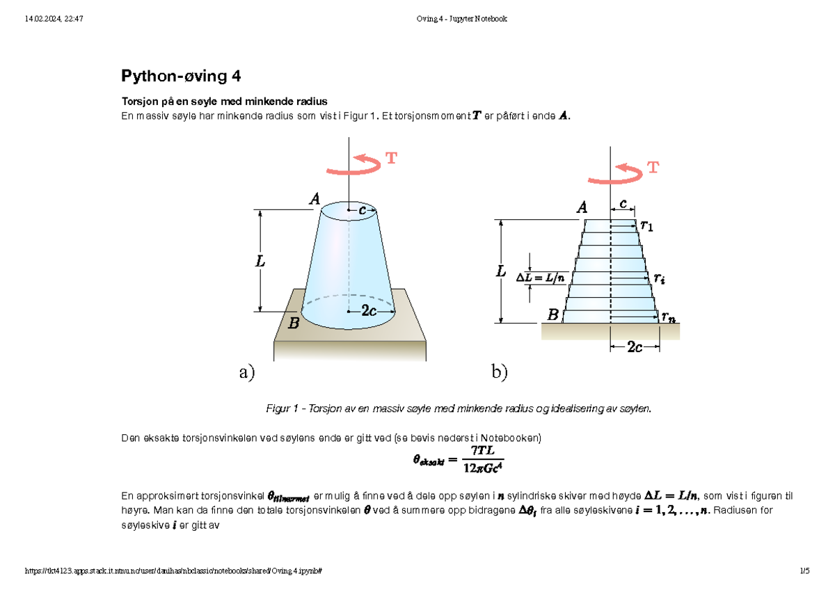 Oving 4 - Jupyter Notebook - Python-øving 4 Torsjon På En Søyle Med ...