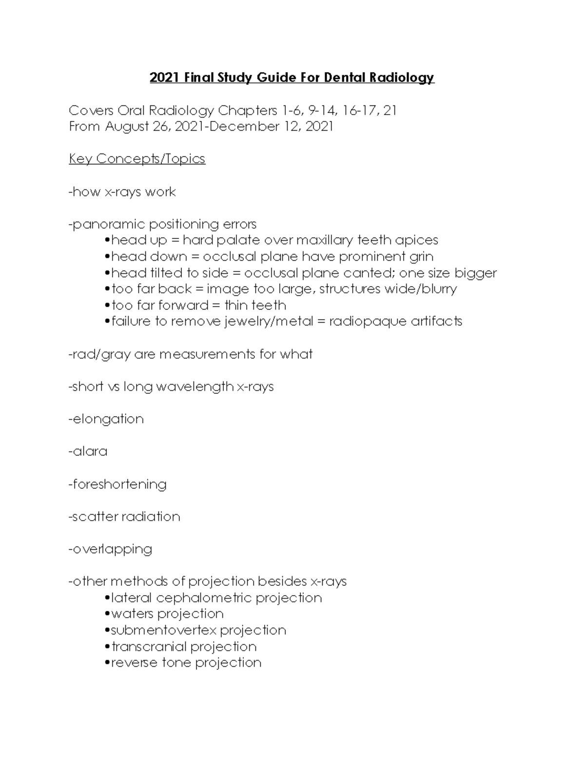 Radiology Final Exam Guide 2021 2021 Final Study Guide For Dental Radiology Covers Oral