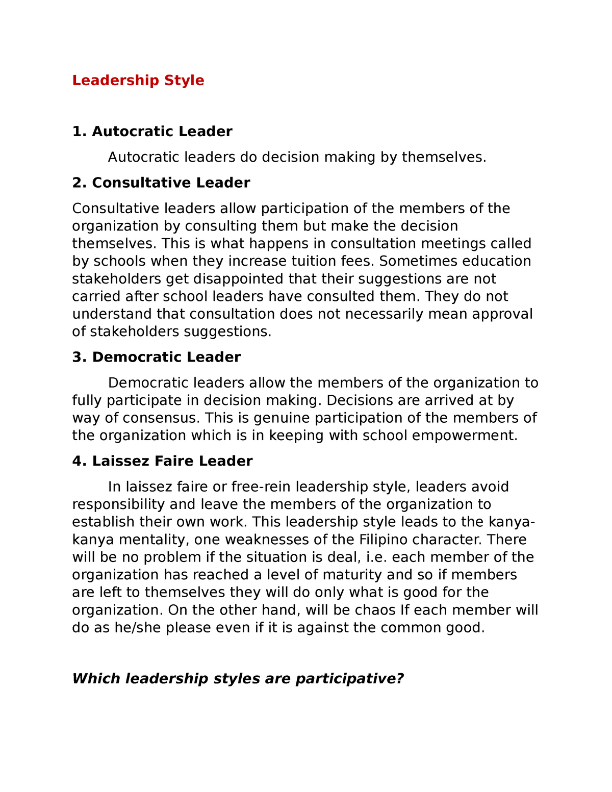 leadership styles master thesis