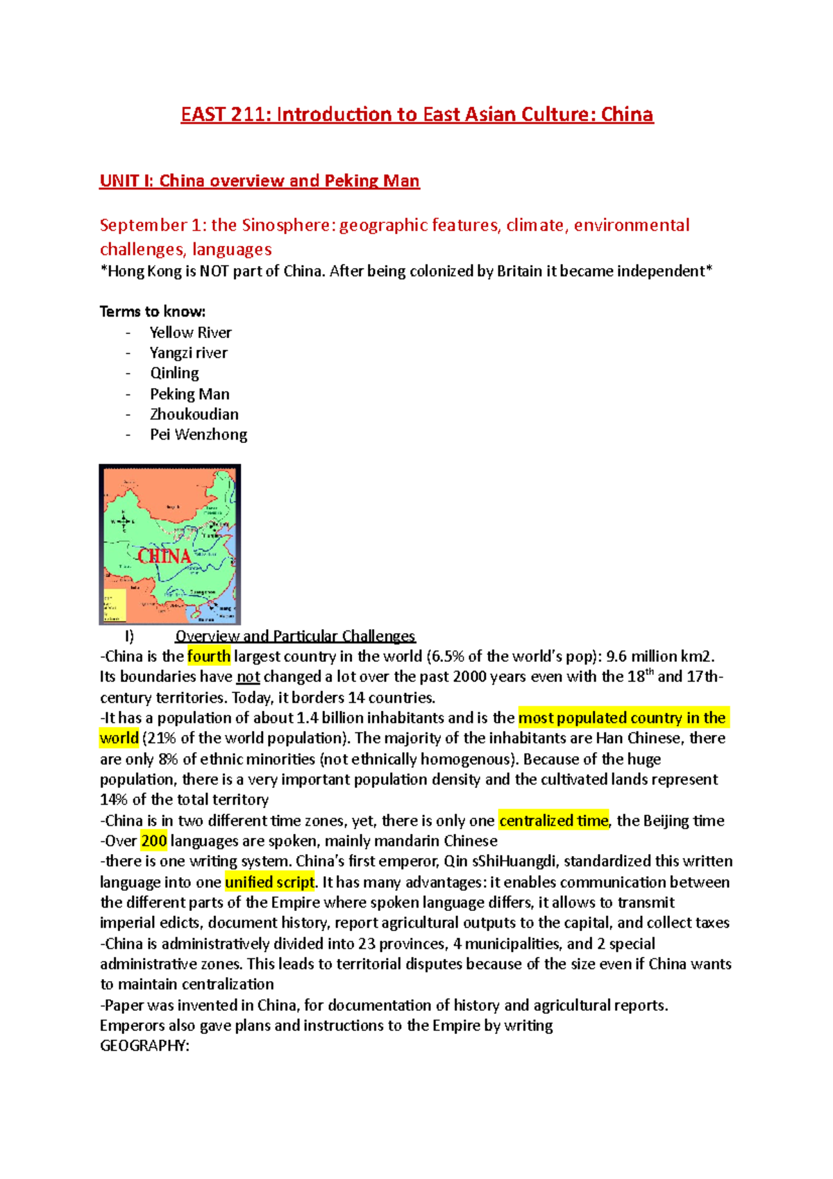 EAST 211 - Lecture notes of EAST 211 (Introduction to east Asian ...