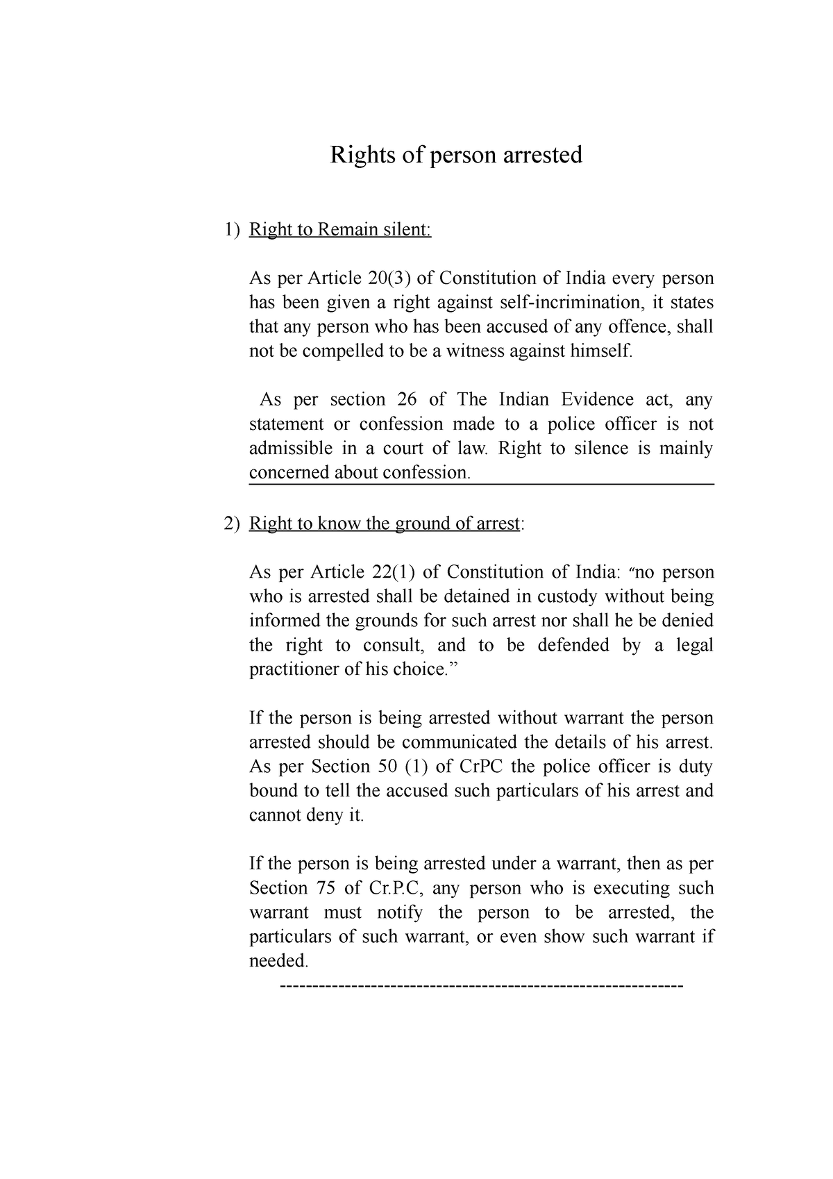 research paper on rights of arrested person