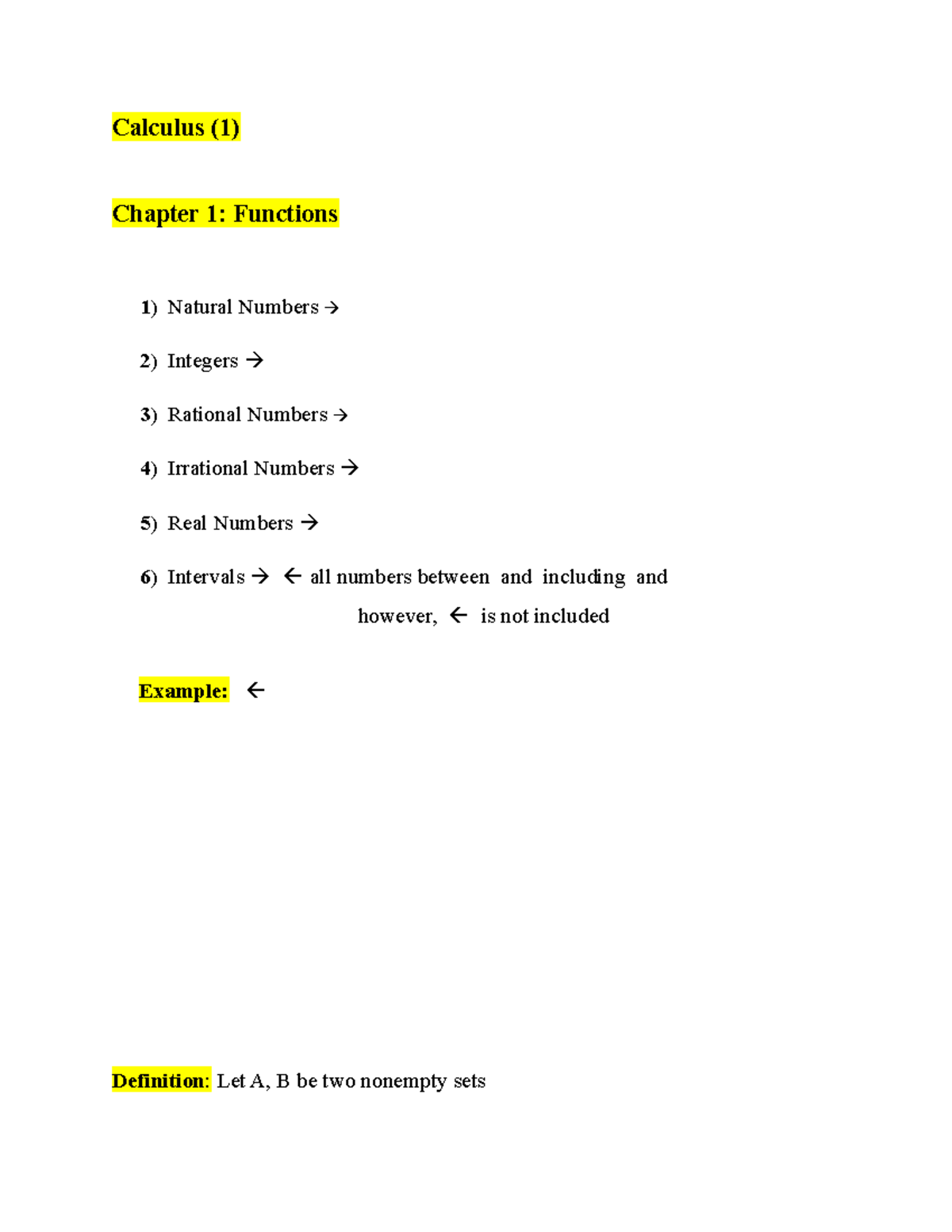 Chapter 1 (Functions) 2 - Calculus (1) Chapter 1: Functions Natural ...