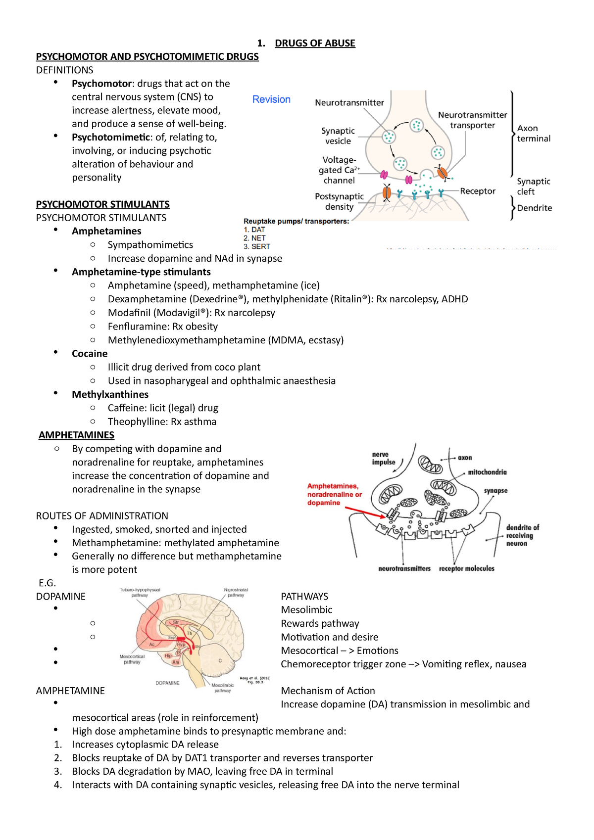 Notes for Neuropharmacology Module - 1. DRUGS OF ABUSE PSYCHOMOTOR AND ...