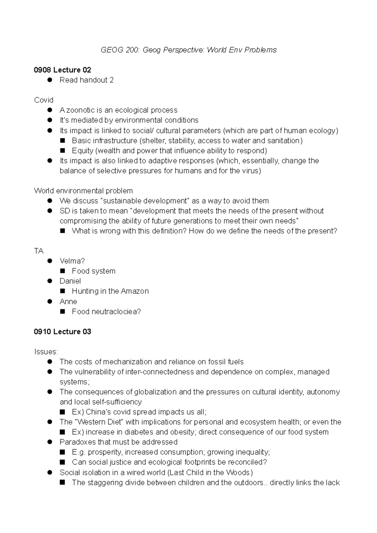 GEOG 200 Lecture Notes - GEOG 200: Geog Perspective: World Env Problems ...