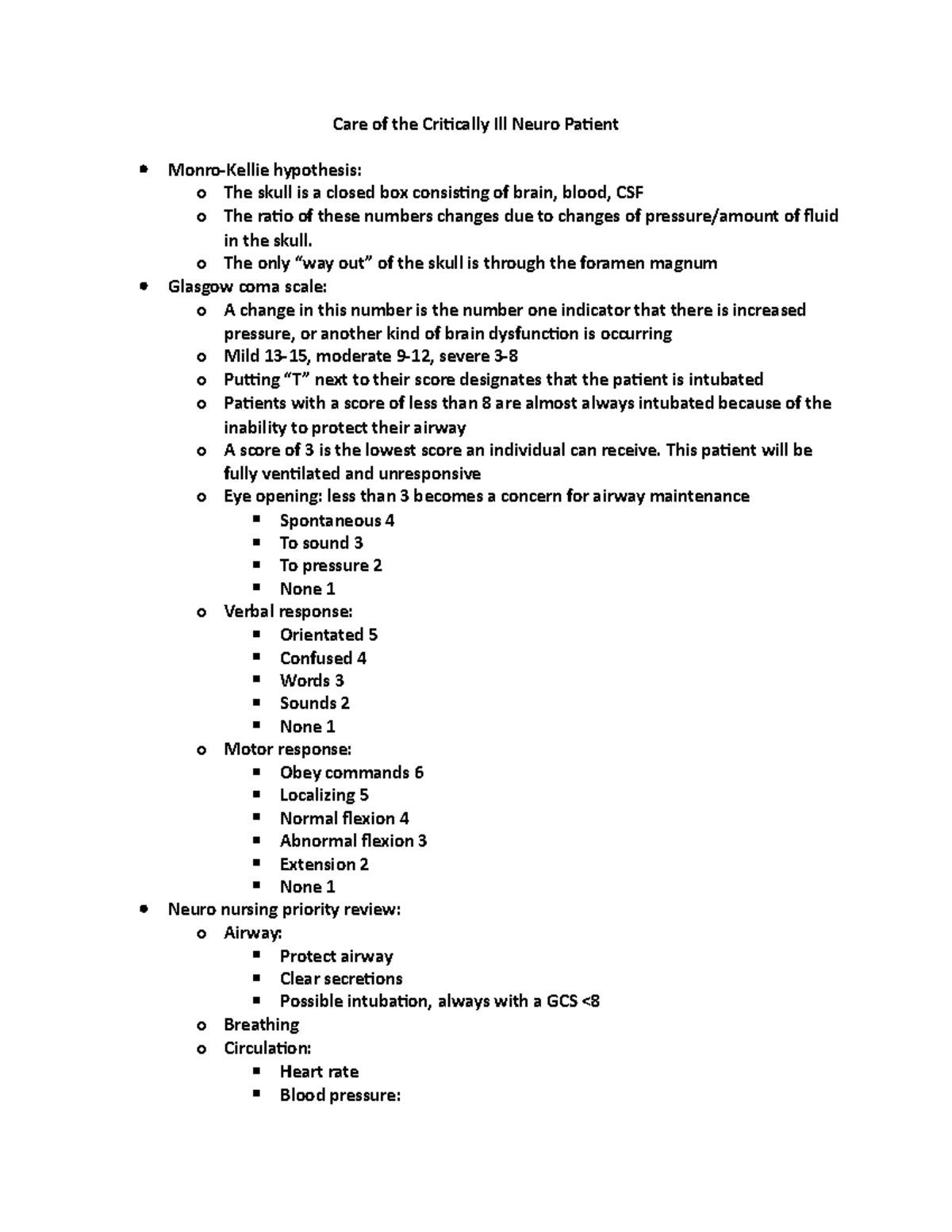 critical care nursing lecture notes