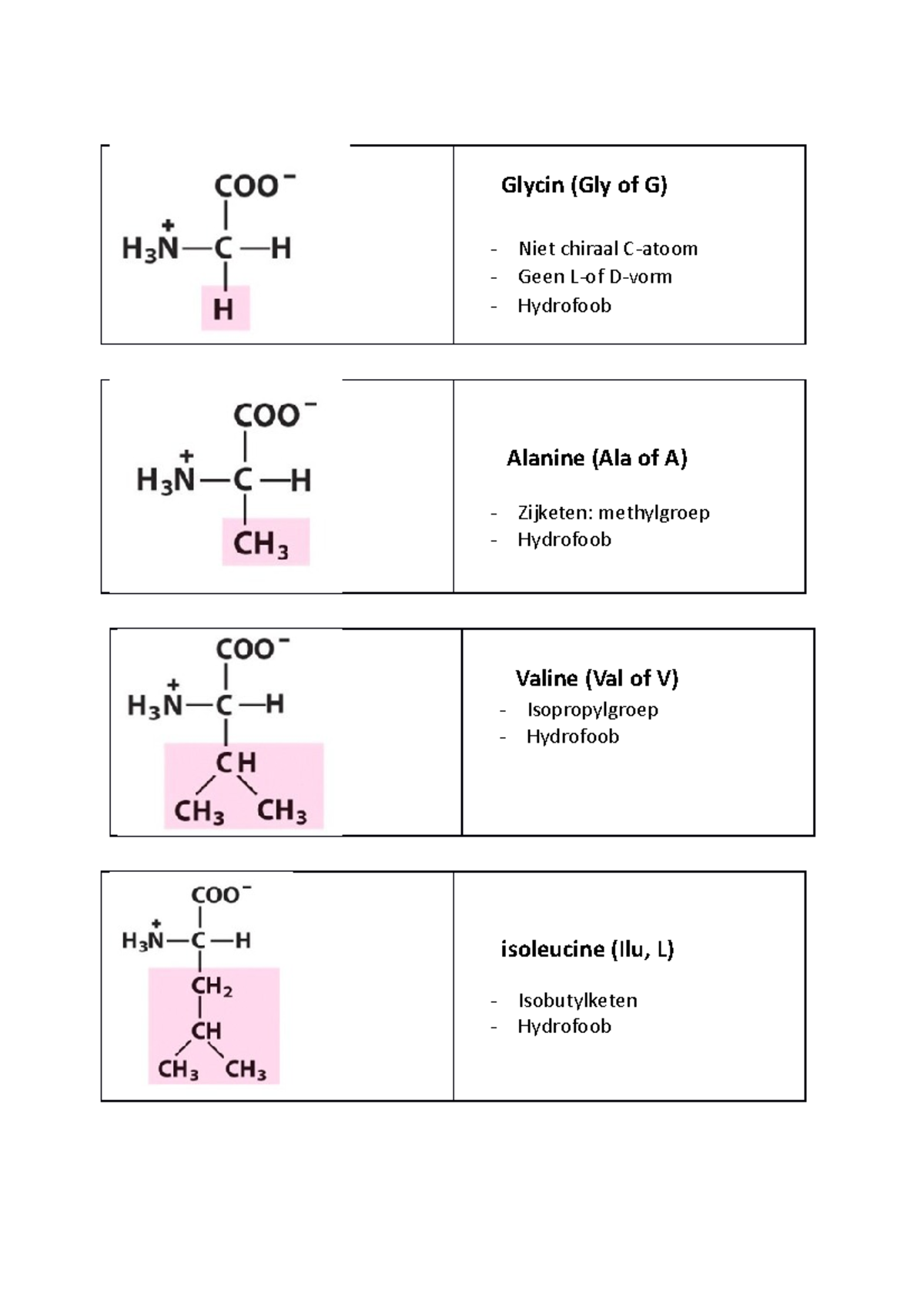 Aminozuren - Samenvatting Biochemie - Glycin (Gly Of G) Niet Chiraal C ...