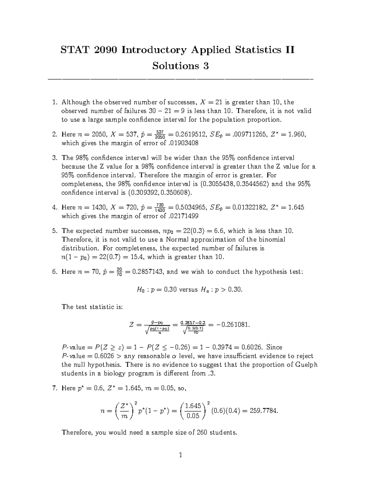 ST2090 Solutions 3 W20 Final - STAT 2090 Introductory Applied ...
