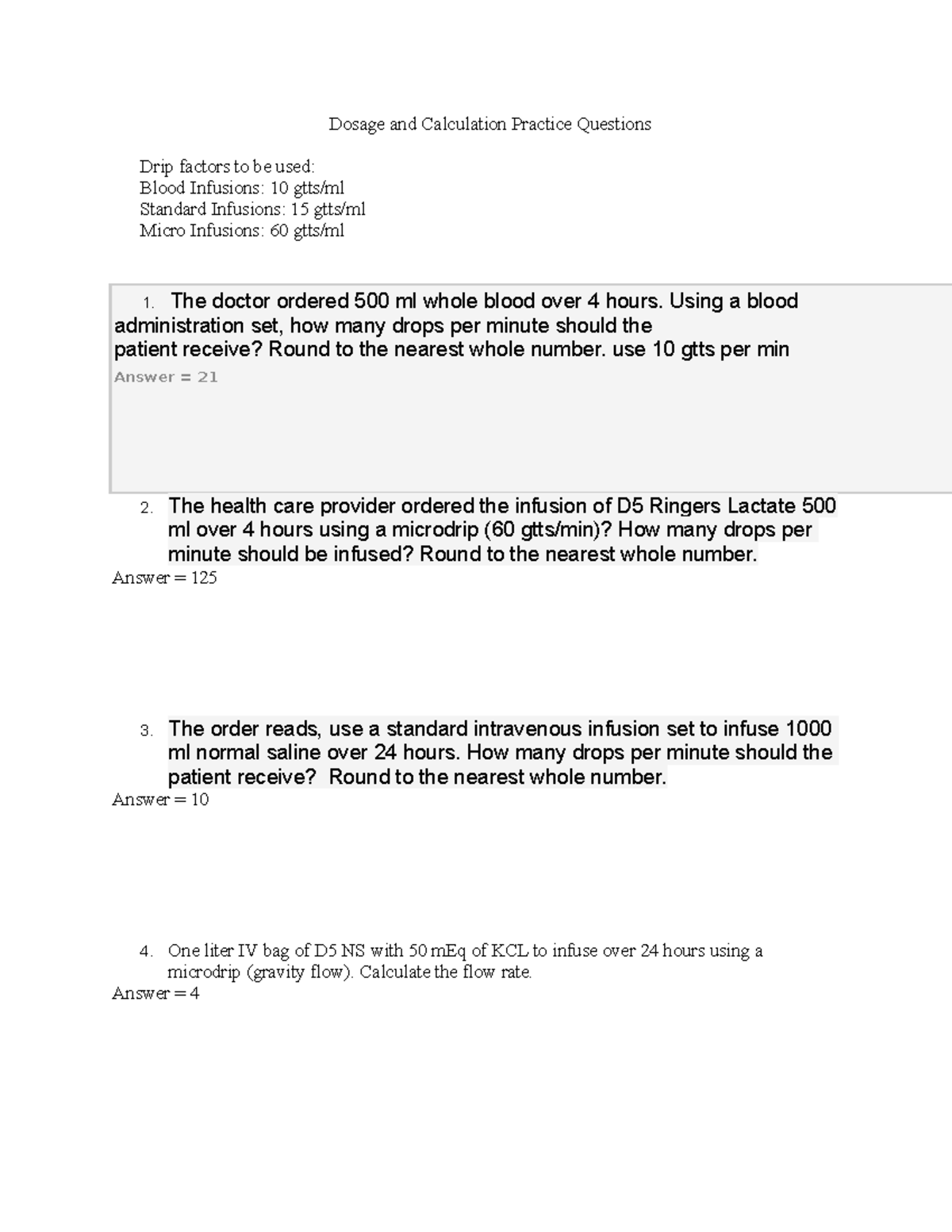 Dosage and Calculation Practice Questions - Using a blood ...