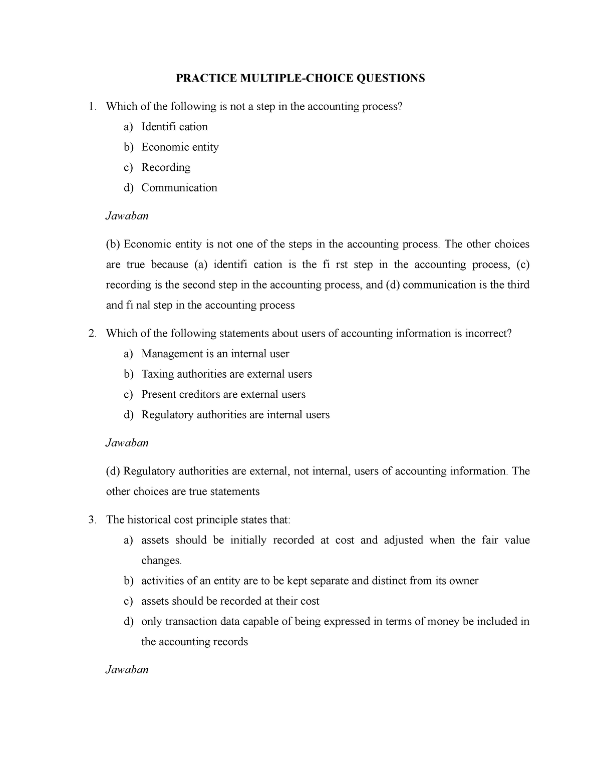 Multiple Choice And Solution Financial Accounting Chapter 1 - PRACTICE ...