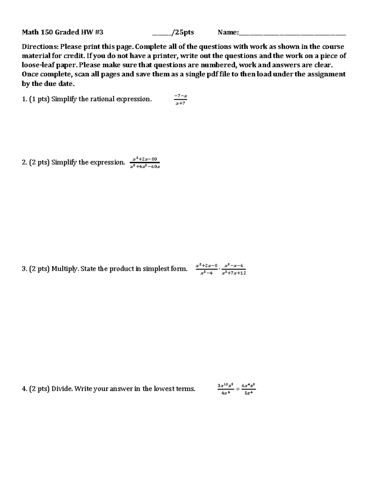 Math 150 graded hw#3 - hw 3 - MATH 160 - Hudson Valley CC - Studocu