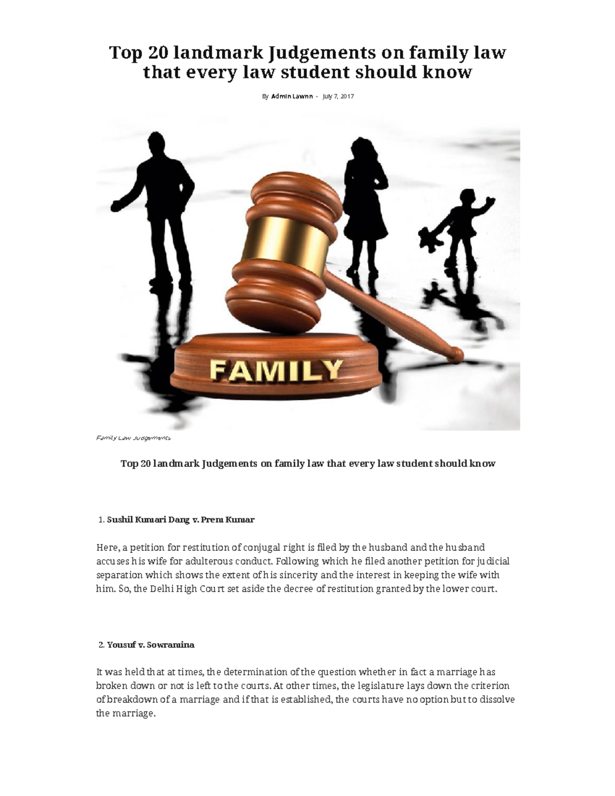 Cases Hindu LAW Top 20 landmark Judgements on family law that every