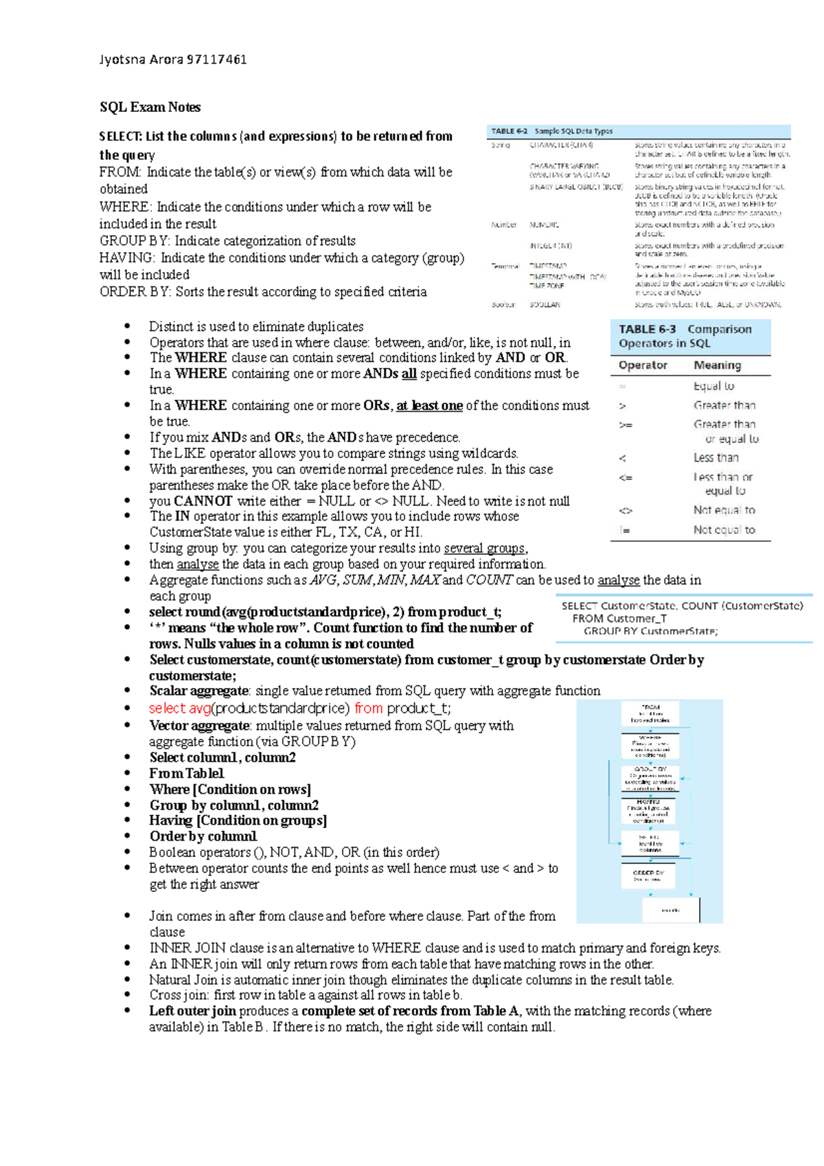 SQL - Exam Notes - SQL Exam Notes SELECT: List the columns (and ...