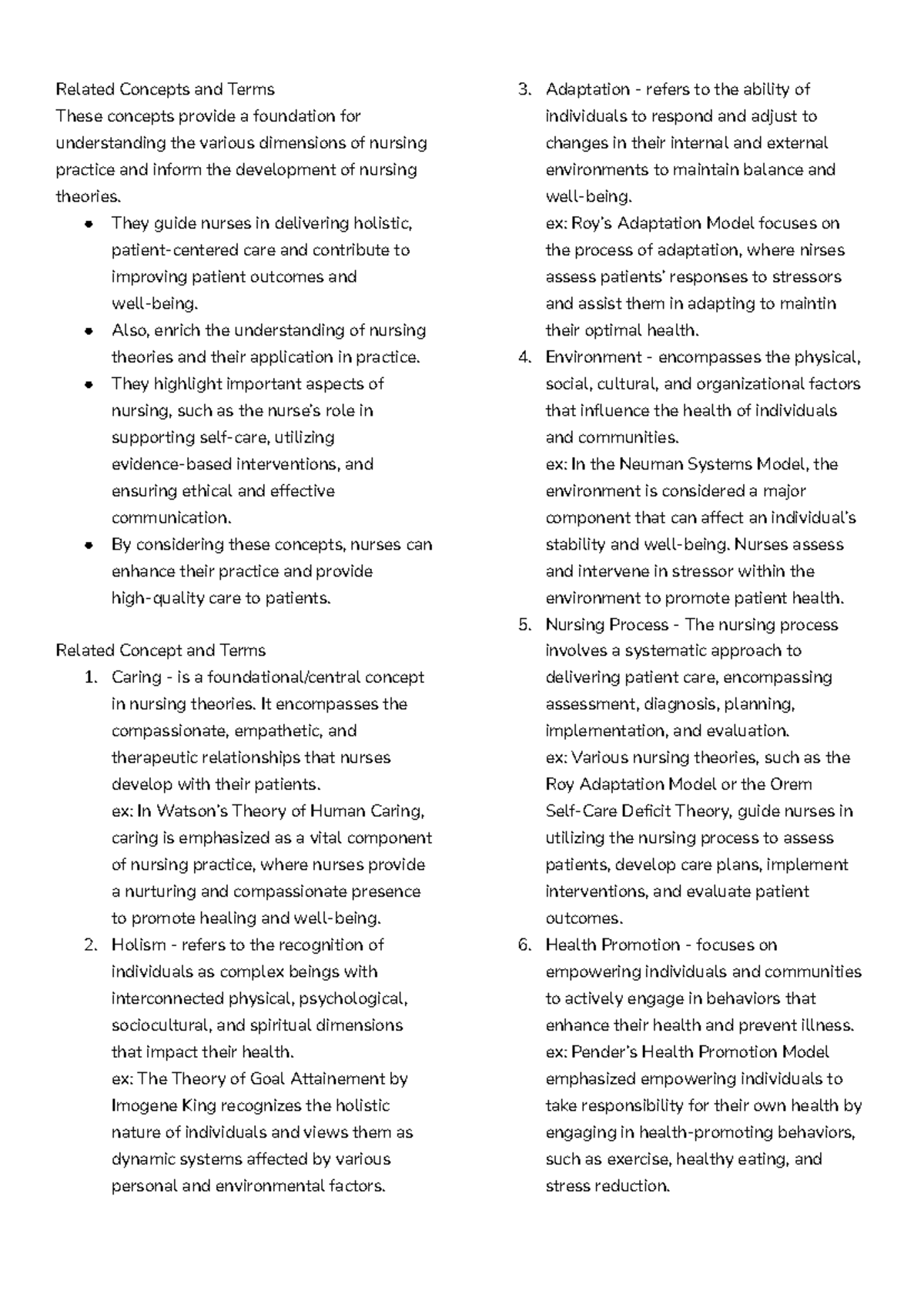 Theoretical Notes - Related Concepts and Terms These concepts provide a ...